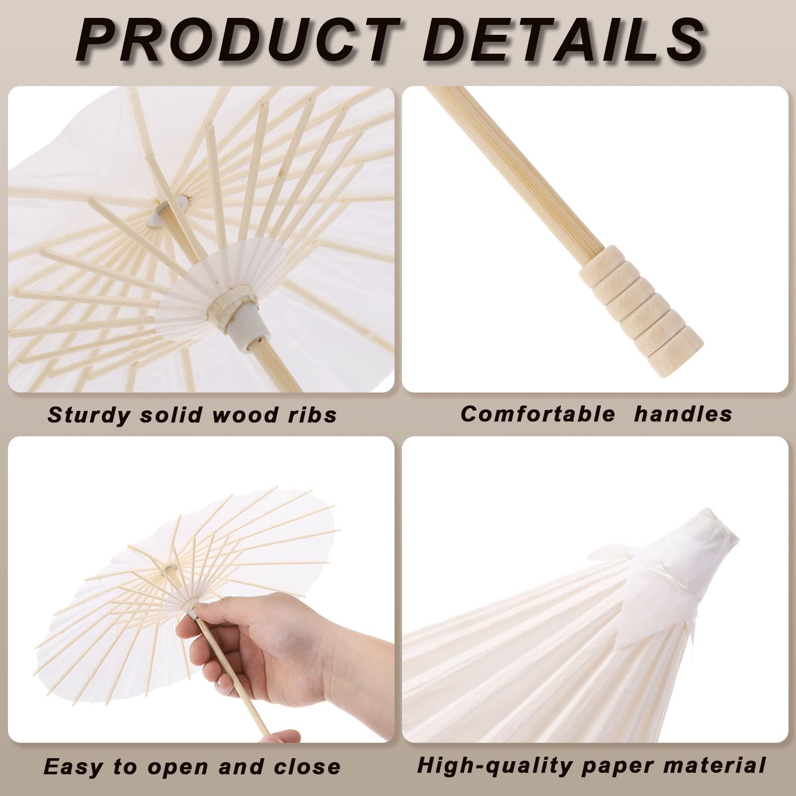 QUARKZMAN 6 parasolek papierowy, 40 cm, parasol papierowy, do robótek, dekoracja ślubna, dekoracja papieru olejowego