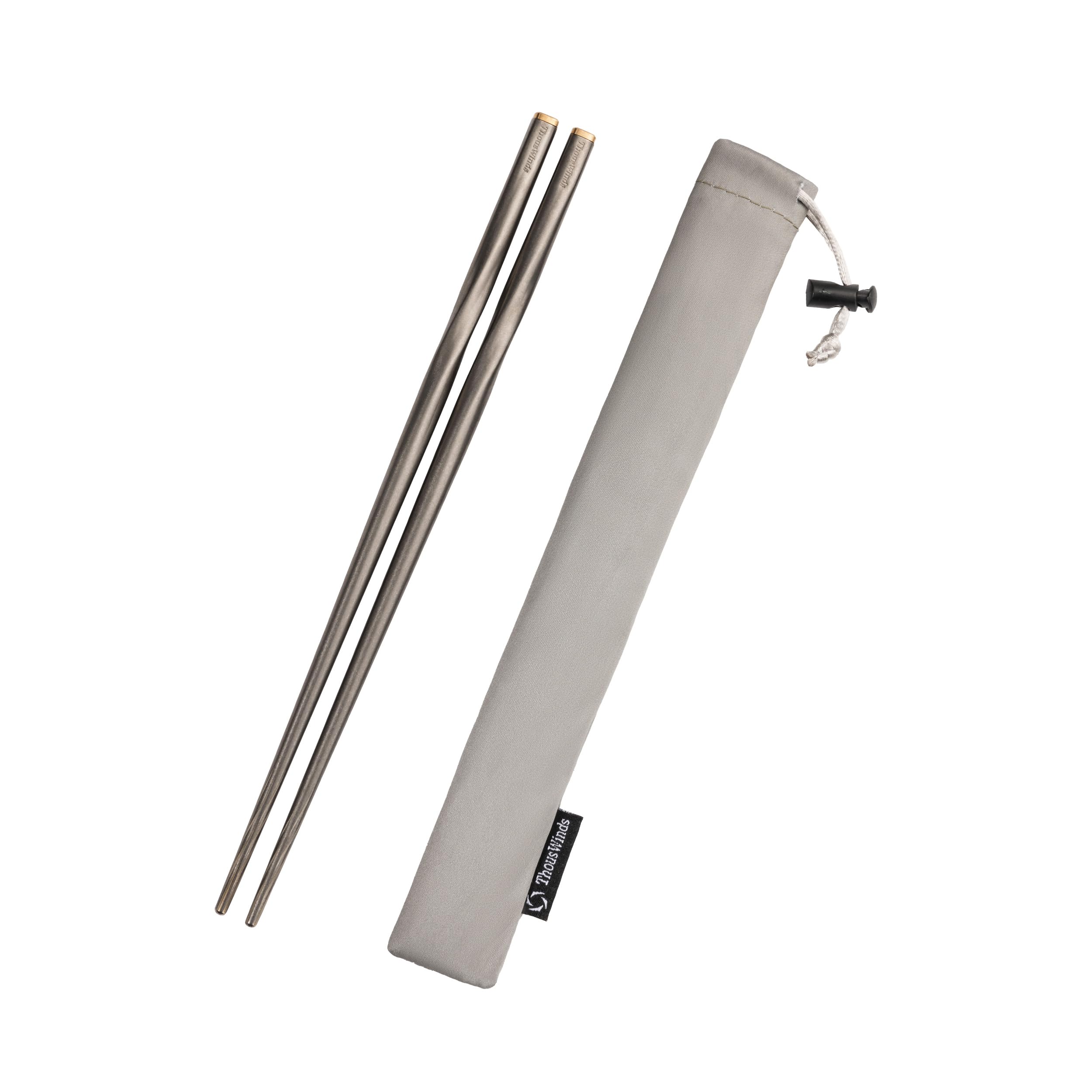 Thous Winds Titanium Chopsticks with Storage Bag, Lightweight Reusable Camping Cutlery, Utensils for Camping Backpacking Hiking Home, 9-inch