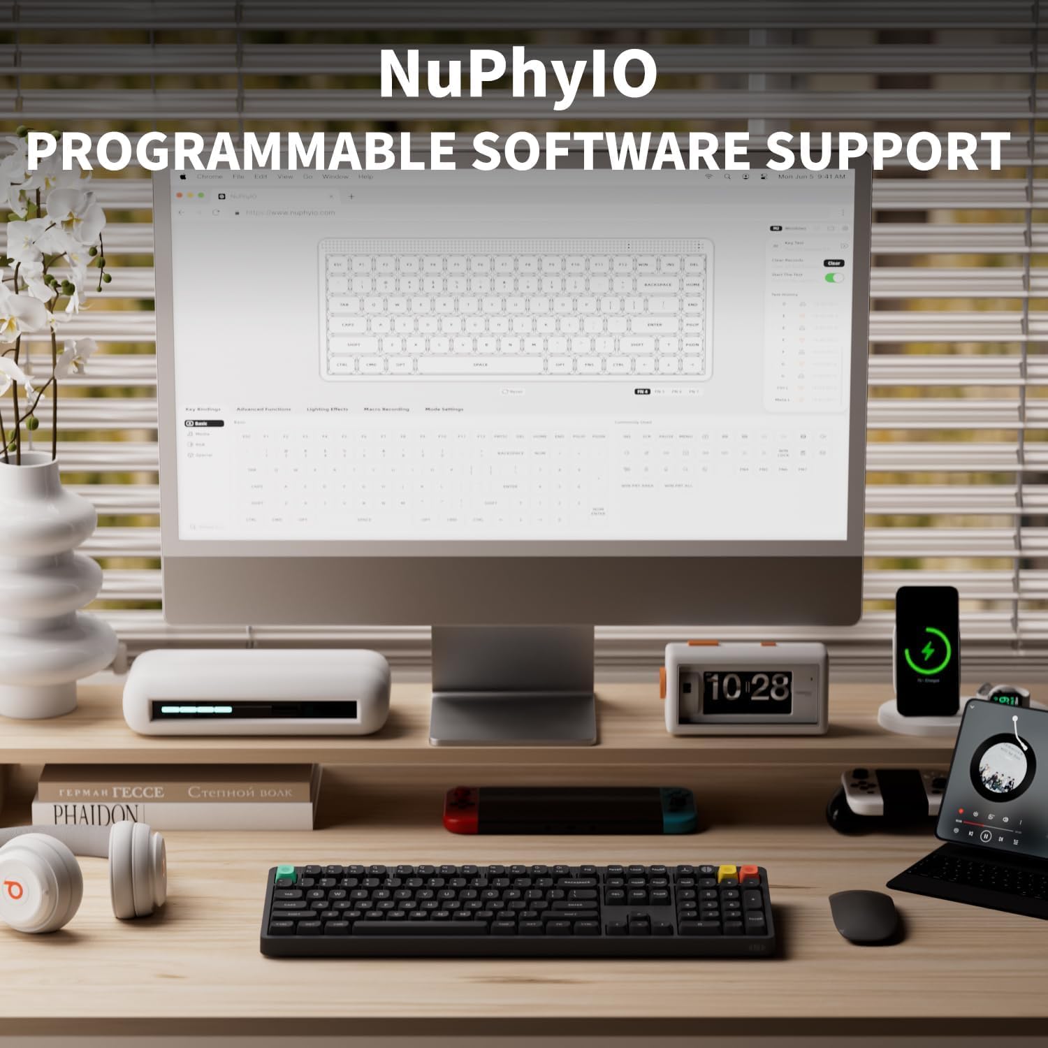 nuphy Node100 - Tastiera meccanica wireless da gioco (layout tedesco) | Tastiera personalizzata sostituibile a caldo, 109 tasti, supporta gesti touch, Bluetooth/2,4 GHz/USB-C