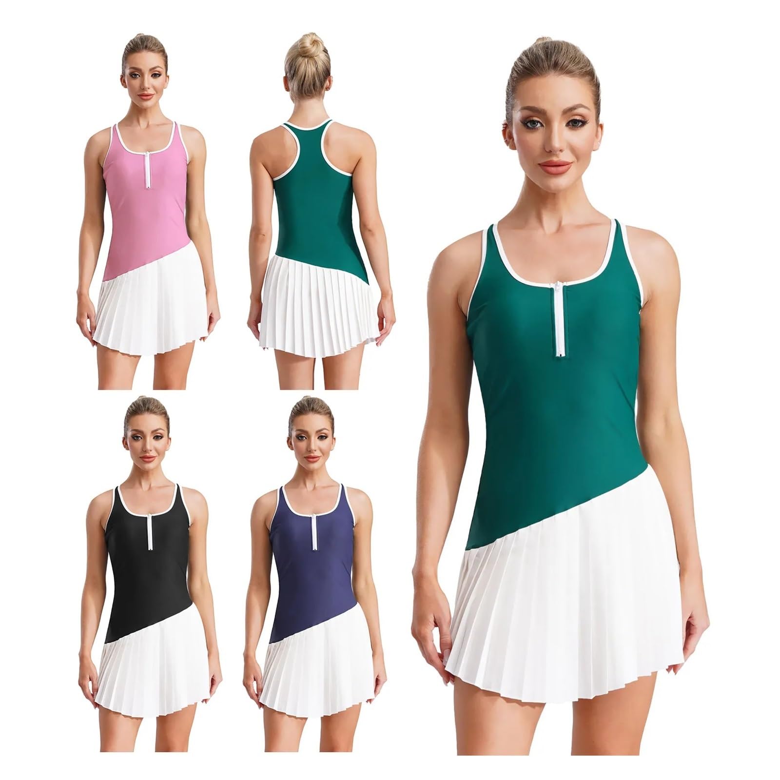 Vestido Deportivo Vestidos Deportivos de Tenis y Golf for Mujer, sin Mangas, Plisados, Ropa Deportiva for Adultos Vestido Padel Mujer(Green,L)