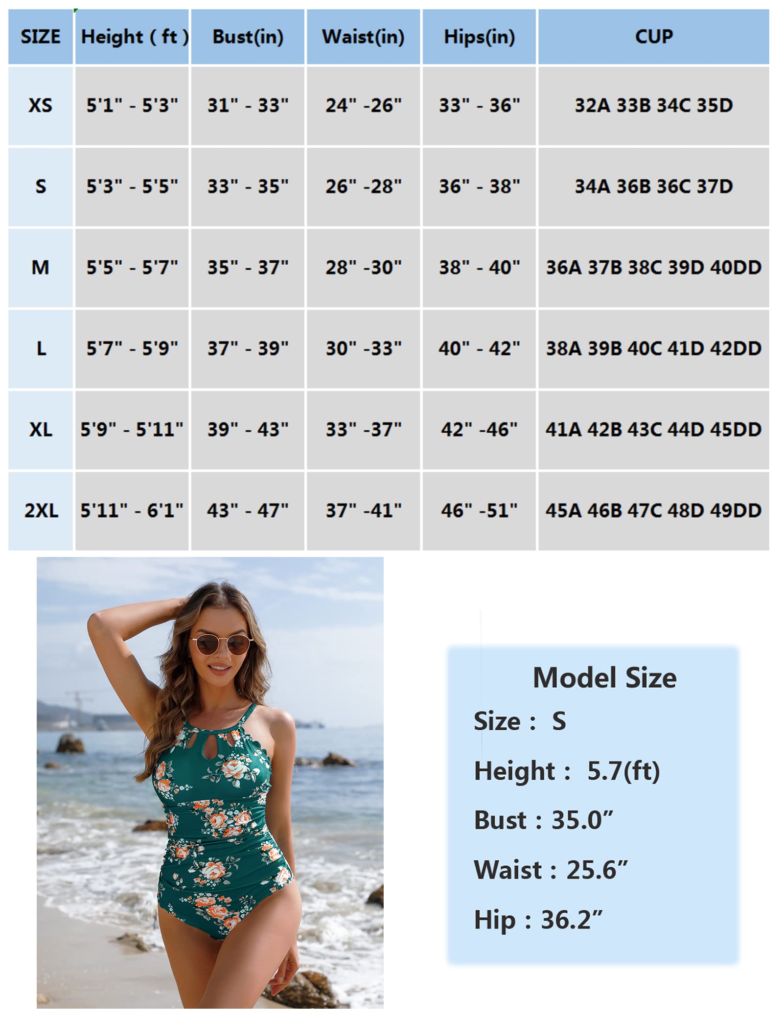 Aottori Maillot de Bain Une pièce à col en V pour Femme Monokini à Lacets à Volants Fleur Verte M