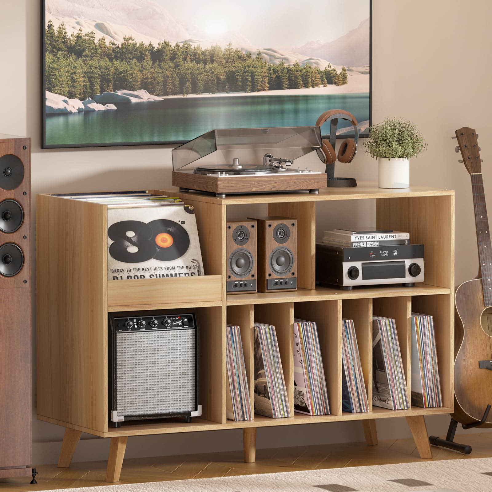 LELELINKY Large Record Player Stand Holds Up to 450 Albums