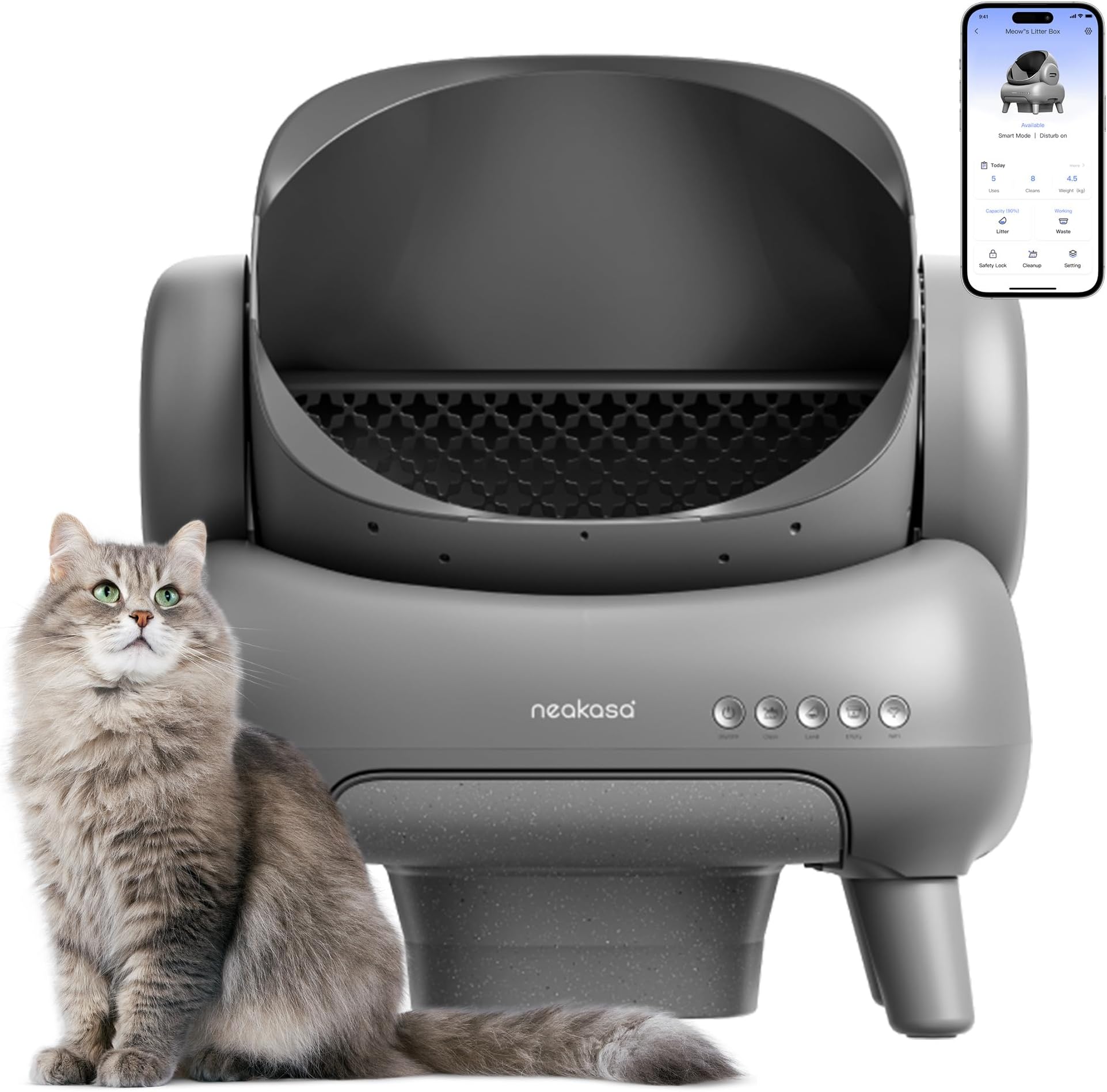 Neakasa M1 Open-Top Self-Cleaning Cat Litter Box, Automatic Cat Litter Box with APP Control, Odor-Free Waste Disposal Includes Trash Bags