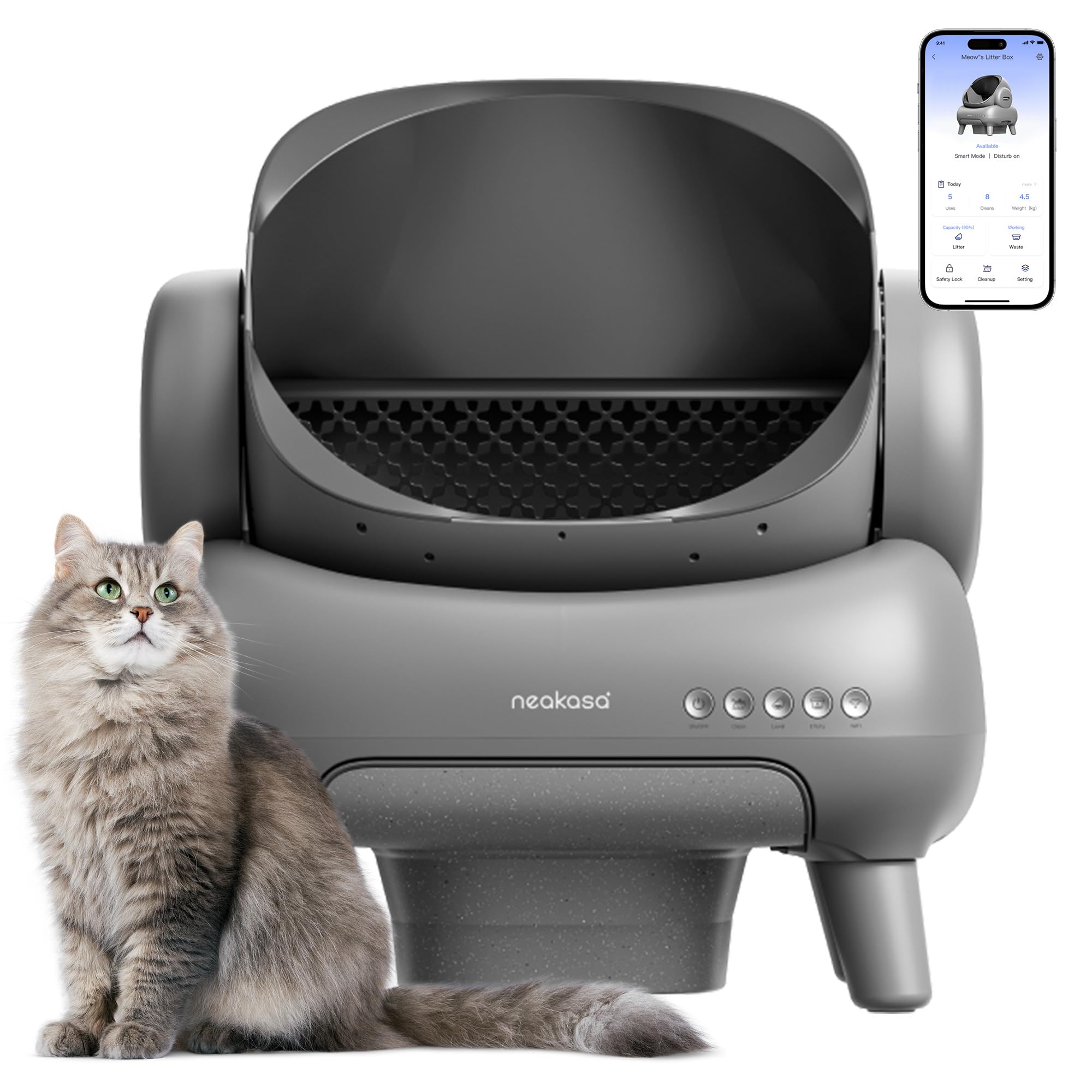 Neakasa M1 Plus open-top self-cleaning cat litter box with 360-degree safety sensors