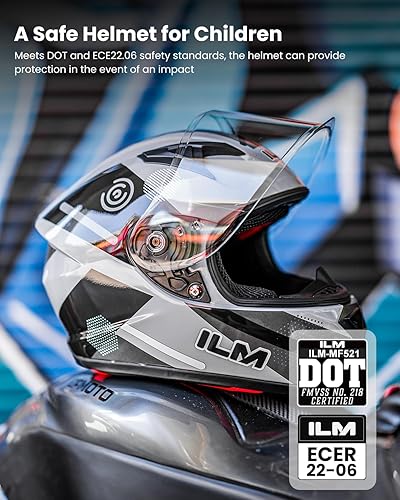 Miniatura 2 de ILM Casco para jóvenes y niños de cara completa para motocicletas, aprobado por el DOT y ECE, para motocross, ATV, bicicleta de tierra, casco de