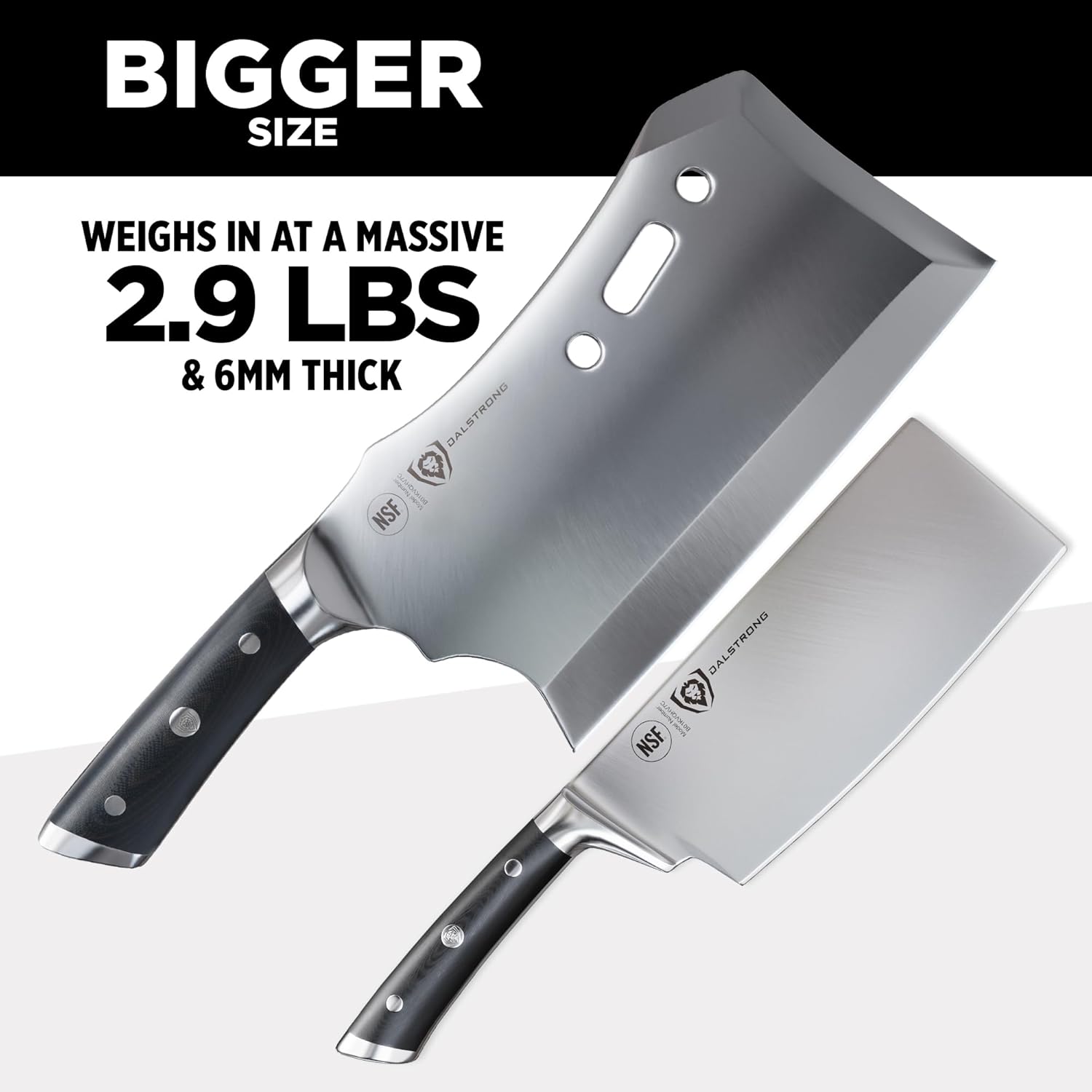Dalstrong Obliterator Meat Cleaver Knife 9 inch - Wood Stand & Sheath - 3lbs 6mm Thick Butcher Knife - 7CR17MOV Carbon Steel - Gladiator Series R - Heavy Duty Chopping Knife - G10 Handle Chef's Knife