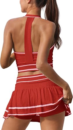 LAMISSCHE Seamless Athletic Skirt Set Square Neck Tank Pleated Skort Set
