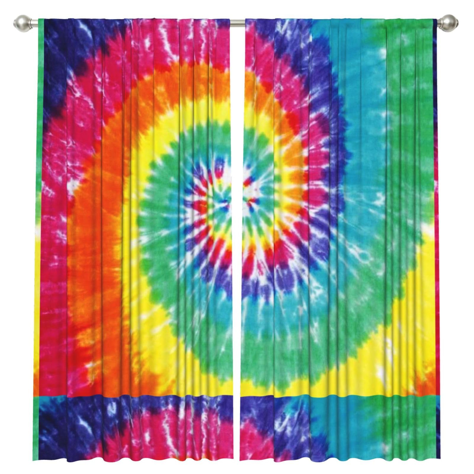 InOmak Rainbow Tie Dye Print, 2 Panels Window Curtains 52 x 84 Inch Blackout Curtains for Living Room Bedroom