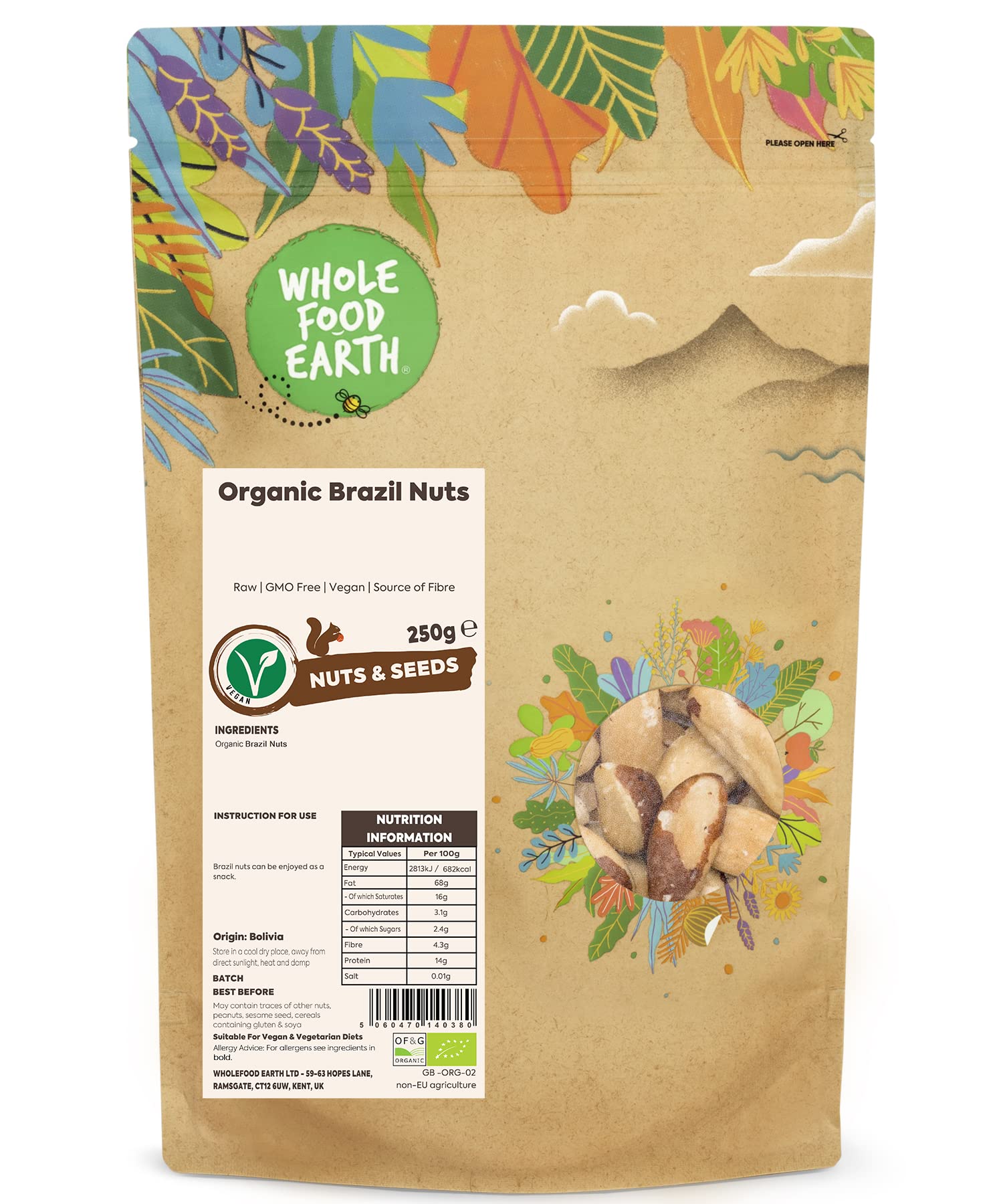 Wholefood EarthOrganic Brazil Nuts – 250g | Raw | GMO Free | Vegan | Source of Fibre | Certified OrganicEU Organic