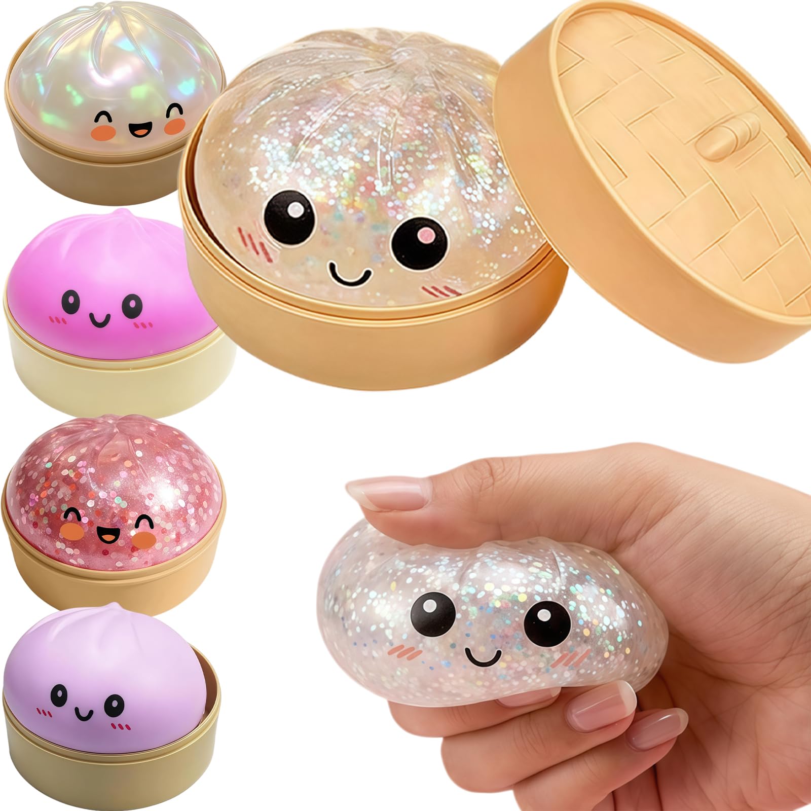 Oversized Shimmer Steamed Dumpling Squishy, Soft Slow Rebound Squeeze Accessory with Glitter Finish, Flexible Tactile Sensory Decor for Home Office, Travel, Daily Leisure & Relaxing Daily Use