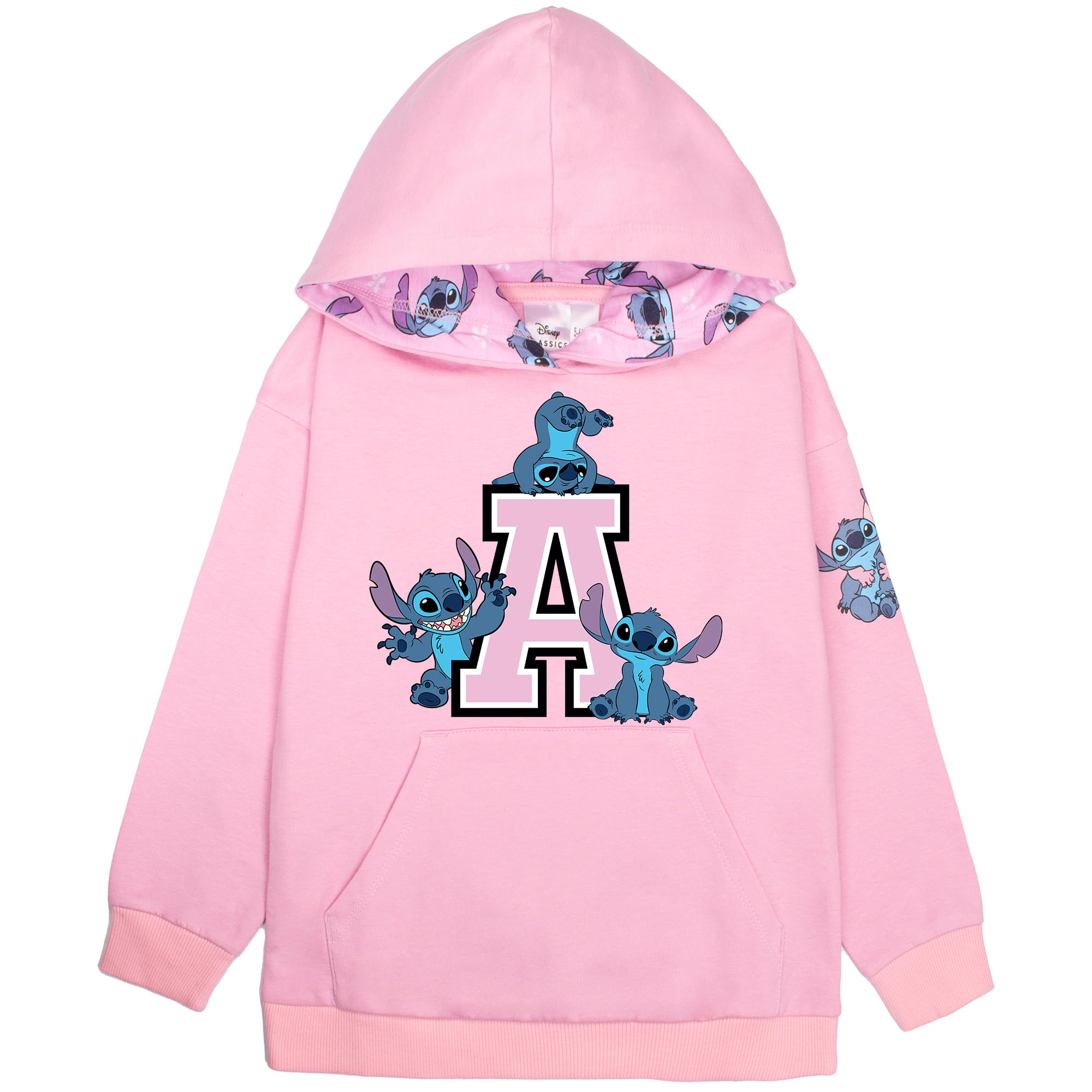 Disney Girls Pink Stitch Personalised Hoodie For Teens Pullover Sweatshirt 100% Cotton Jumper Activewear Age 5-12 Years Gift For