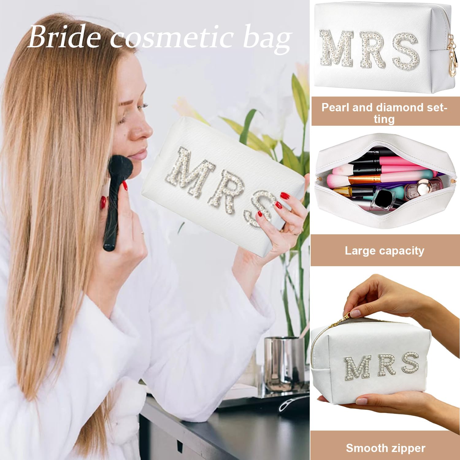 Personalized Initial Bridal Shower Gifts Box Set, Bride Slippers MRS Cosmetic Bag Bride Hair Clip Wedding Gifts for Bride, Bride to be Gifts Bachelorette Gifts
