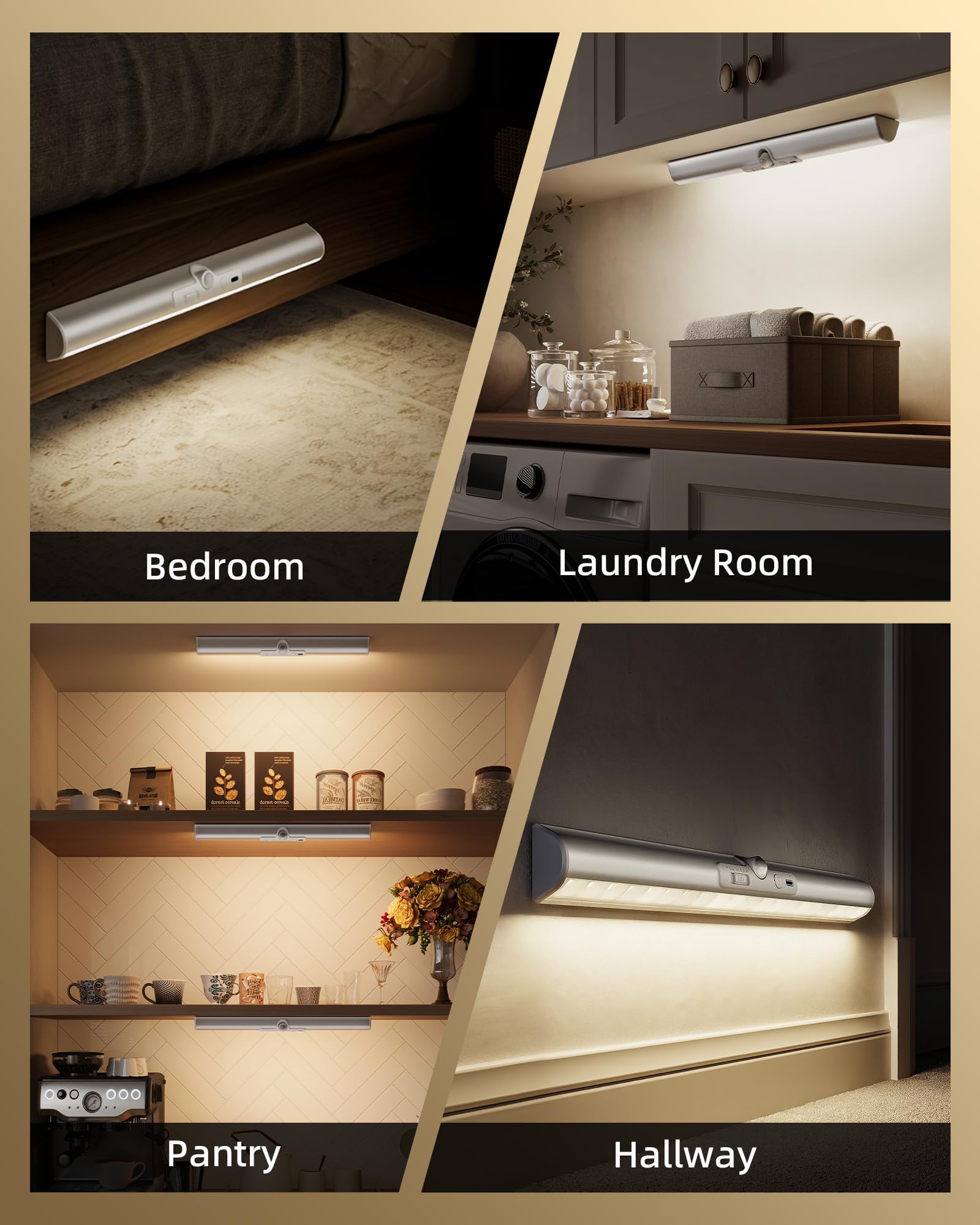 EZVALO 33cm Kleiderschrank Beleuchtung Kabellos mit Bewegungssensor, 1800mAh Wiederaufladbar Led Schrankbeleuchtung, 3 Lichtfarben & Dimmbare für Badezimmer, Spiegel, Garderobe, 1 pack