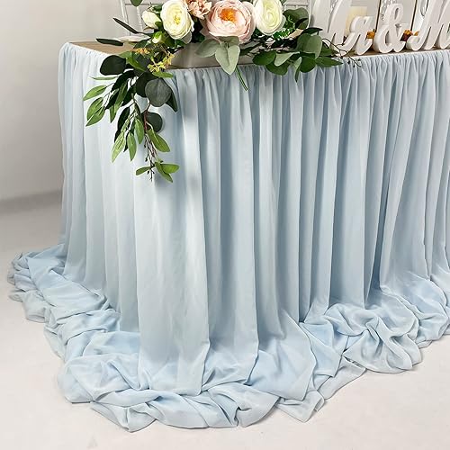 Miniatura 2 de Falda de mesa de gasa flotante para piscina con longitud extra, mantel transparente de 6 pies, 9 pies y 14 pies, baby shower, fiesta de cumpleaños,