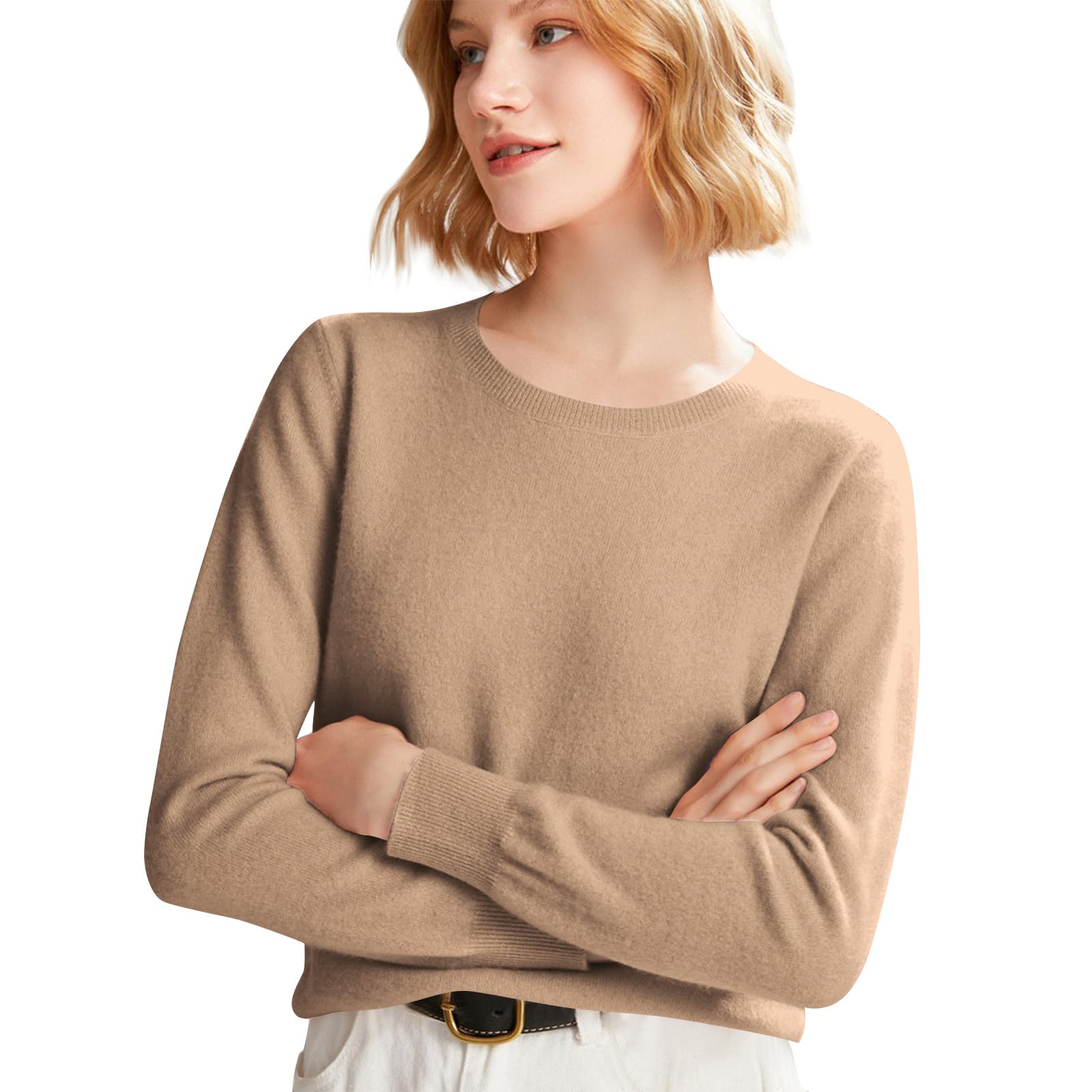 Cashmere Sweaters for Women Long Sleeve Crew Neck Soft Warm Pullover Tops Lightweight Wool Knit Sweater