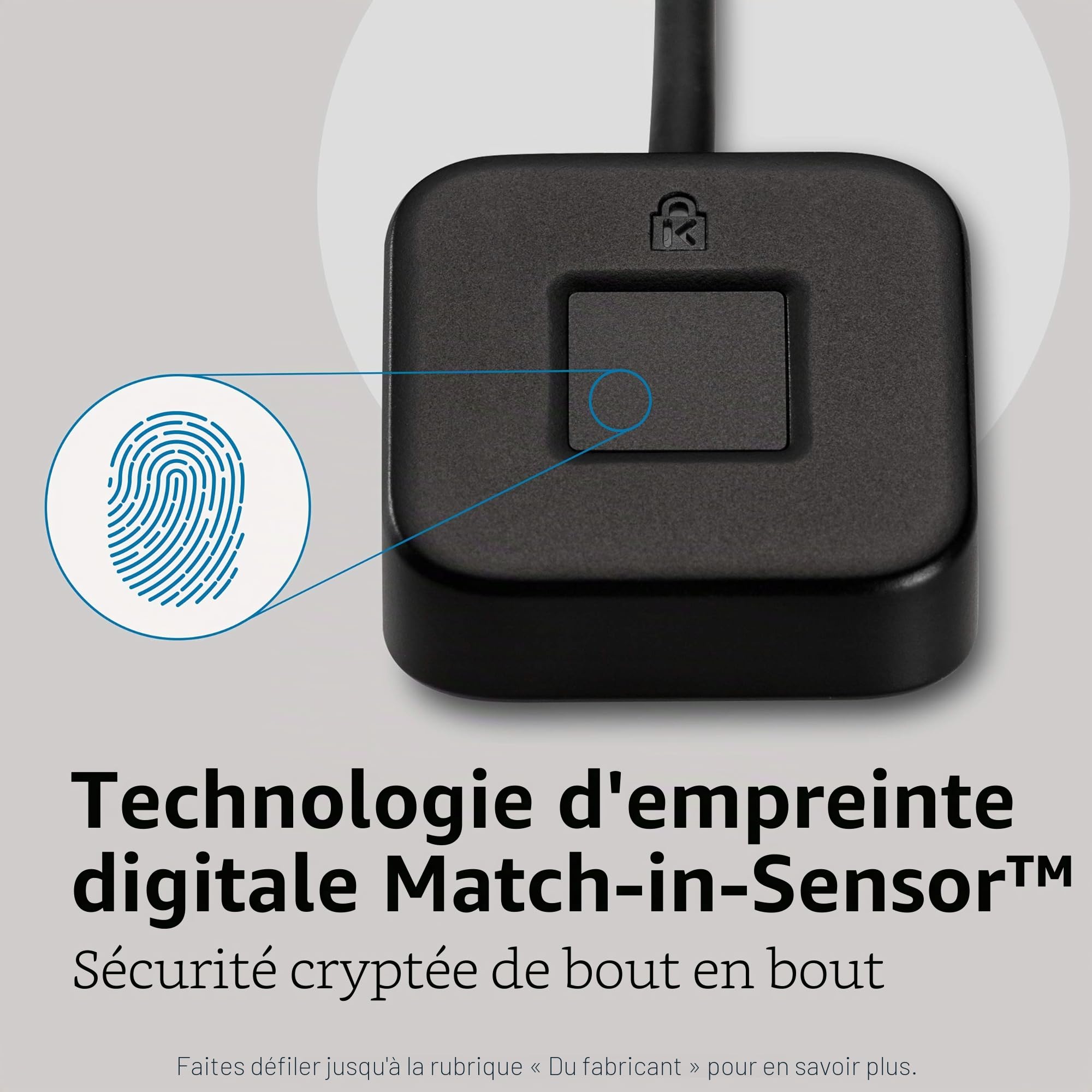 Kensington, clé à empreintes digitales VeriMark™ Desktop – Lecteur biométrique sécurisé USB-A/USB-C certifié FIDO2, avec câble USB 3.0 (1,2 m). K62330WW