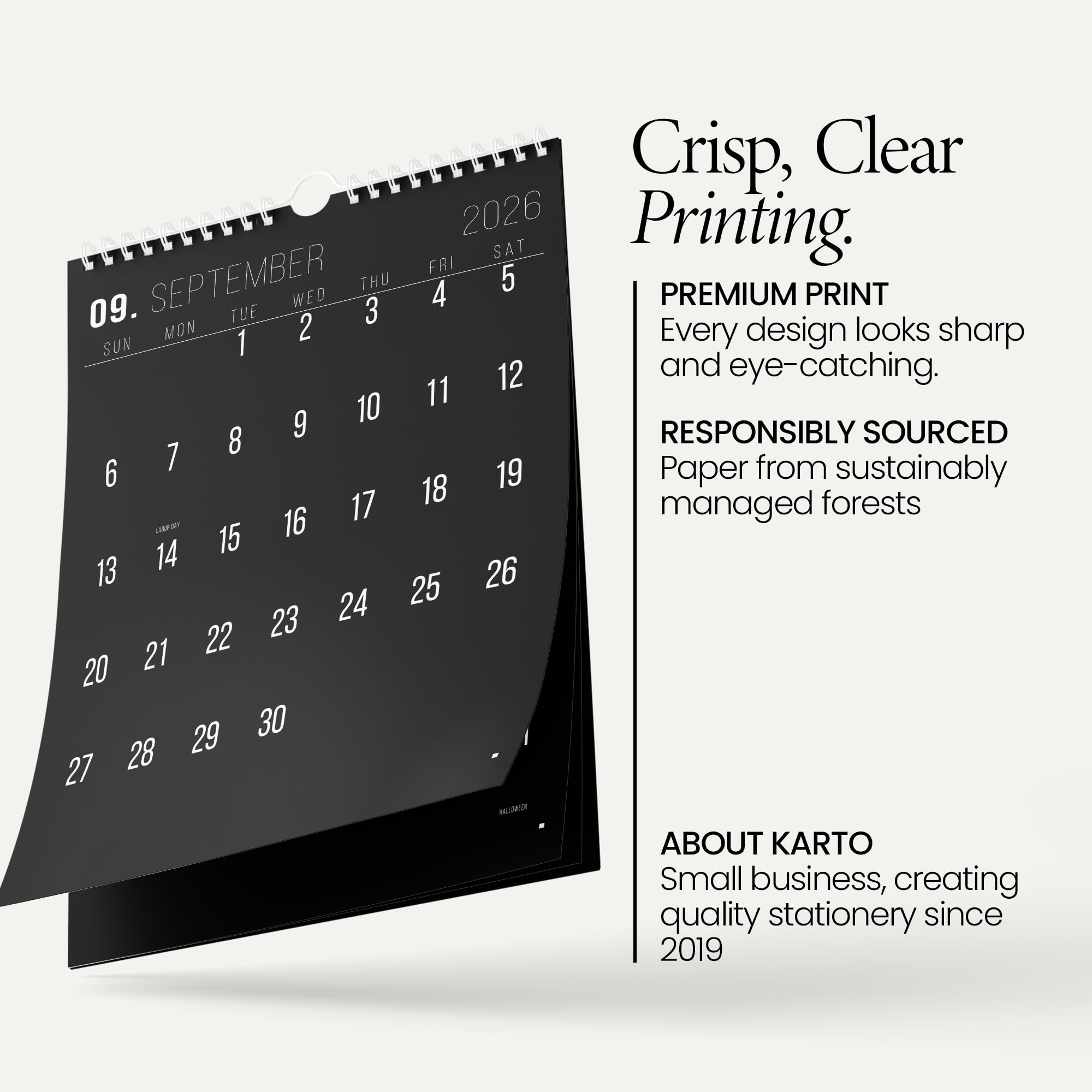 Karto Wandkalender 2026 – Vertikal 27,9 x 43,2 cm von Januar 2026 bis Juni 2027 – Steigern Sie Ihre Produktivität und einfache Planung mit dem ästhetischen Monatskalender – komplett schwarz