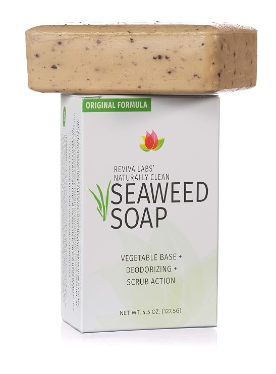 Reviva Seaweed Soap - 2 Pack - Organic Seaweed Face Scrub and Exfoliating Body Scrub Soap Bar - 4.5 oz. Vegetable Base Natural Bar Soap and Seaweed Bath Detox Soap Made in the USA