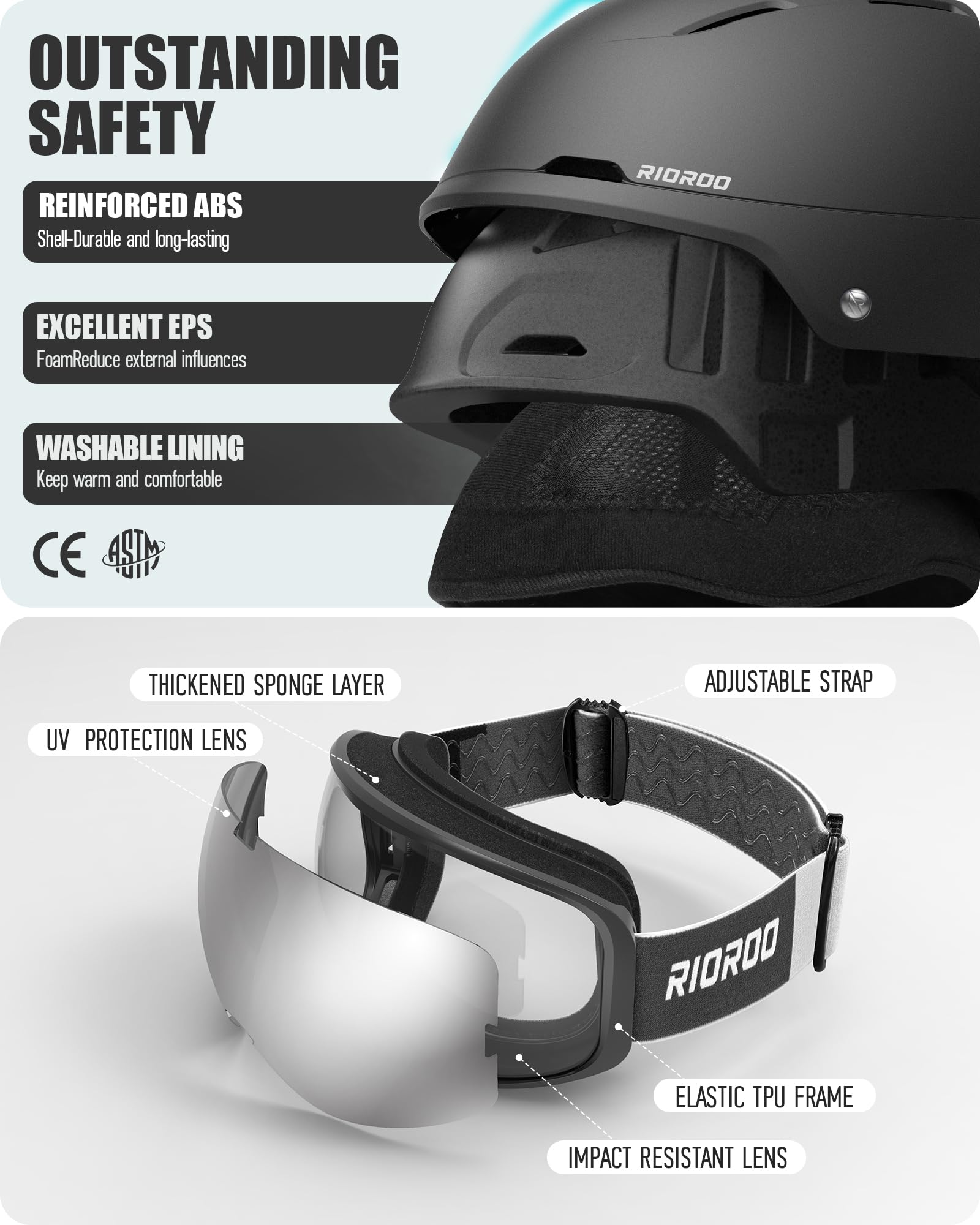 Skihelm mit Schutzbrille Set, Einstellbarer Vent Sporthelm mit Schutzbrille, Geeignet für Schneesport, Snowboard Skifahren Winddicht, Geeignet für männliche und weibliche Teenager Skihelme