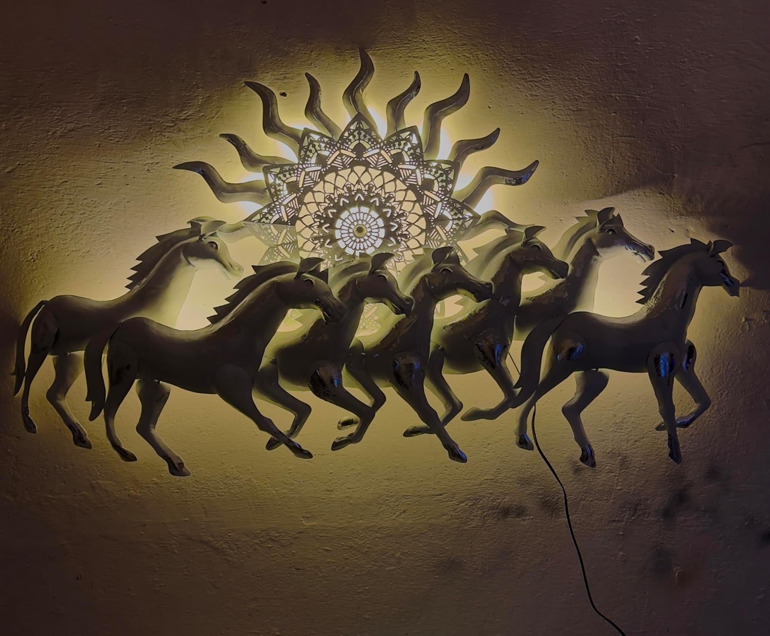 ZXC Metal7 Running Horses with Sun - Metal Wall Decor, with LED