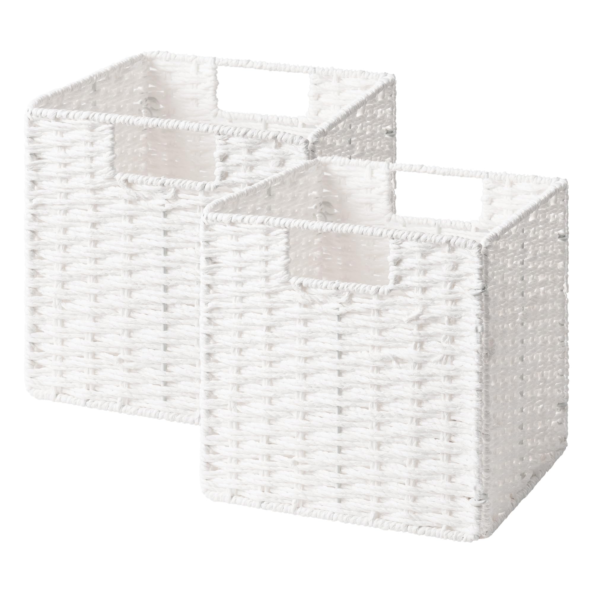 storageworks 9 inch wicker storage cubes, handwoven wicker baskets for storage, square cube basket, foldable paper rope basket for organizing, white, 2 pack