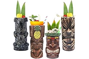 TIKI MUGS FOR COCKTAILS - SET OF 4 Large Hawaiian LUAU PARTY MUGS