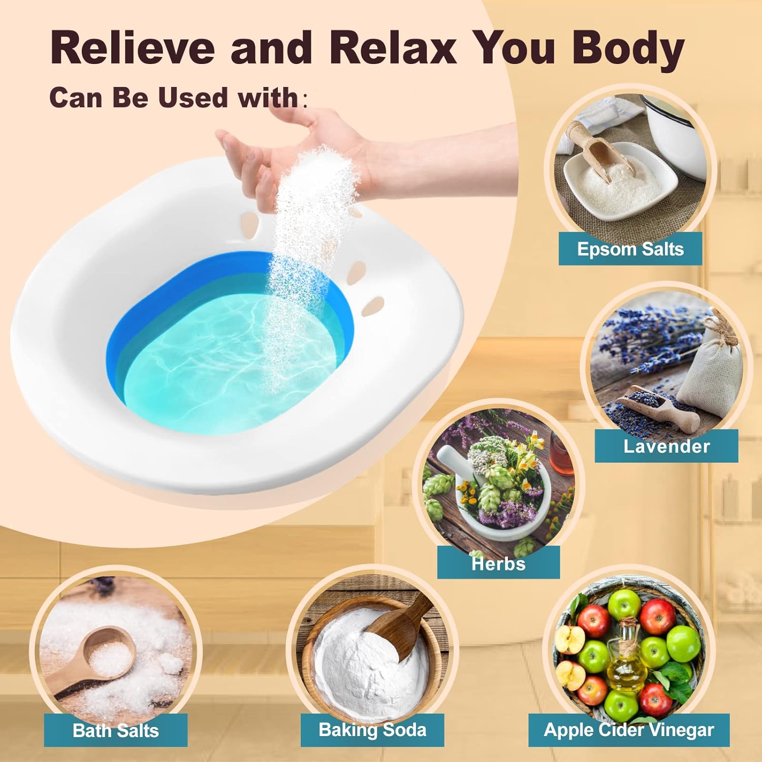 Sitz Bath for Hemorrhoids, Sitz Bath for Postpartum Care - Suitable for Pregnant Women and Perineal Care, Sits Bath Kit for Women - Collapsible Storage, Wide Seat : Health & Household