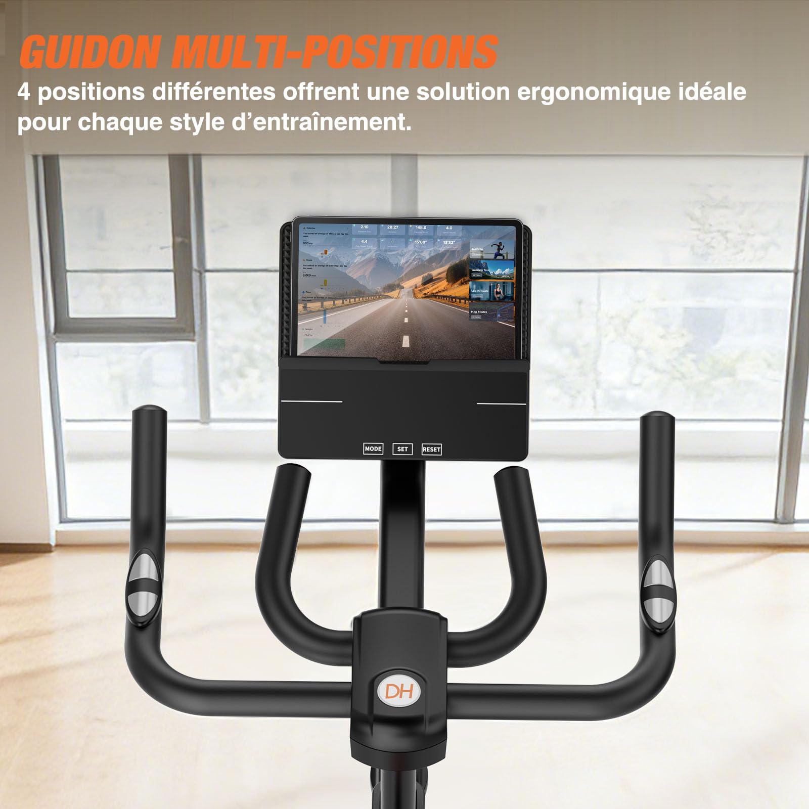 DH FitLife Vélo d’appartement ergomètre | Hometrainer silencieux à résistance magnétique | Capteur de pouls & APP | Guidon amélioré, écran/moniteur | 150–195 cm