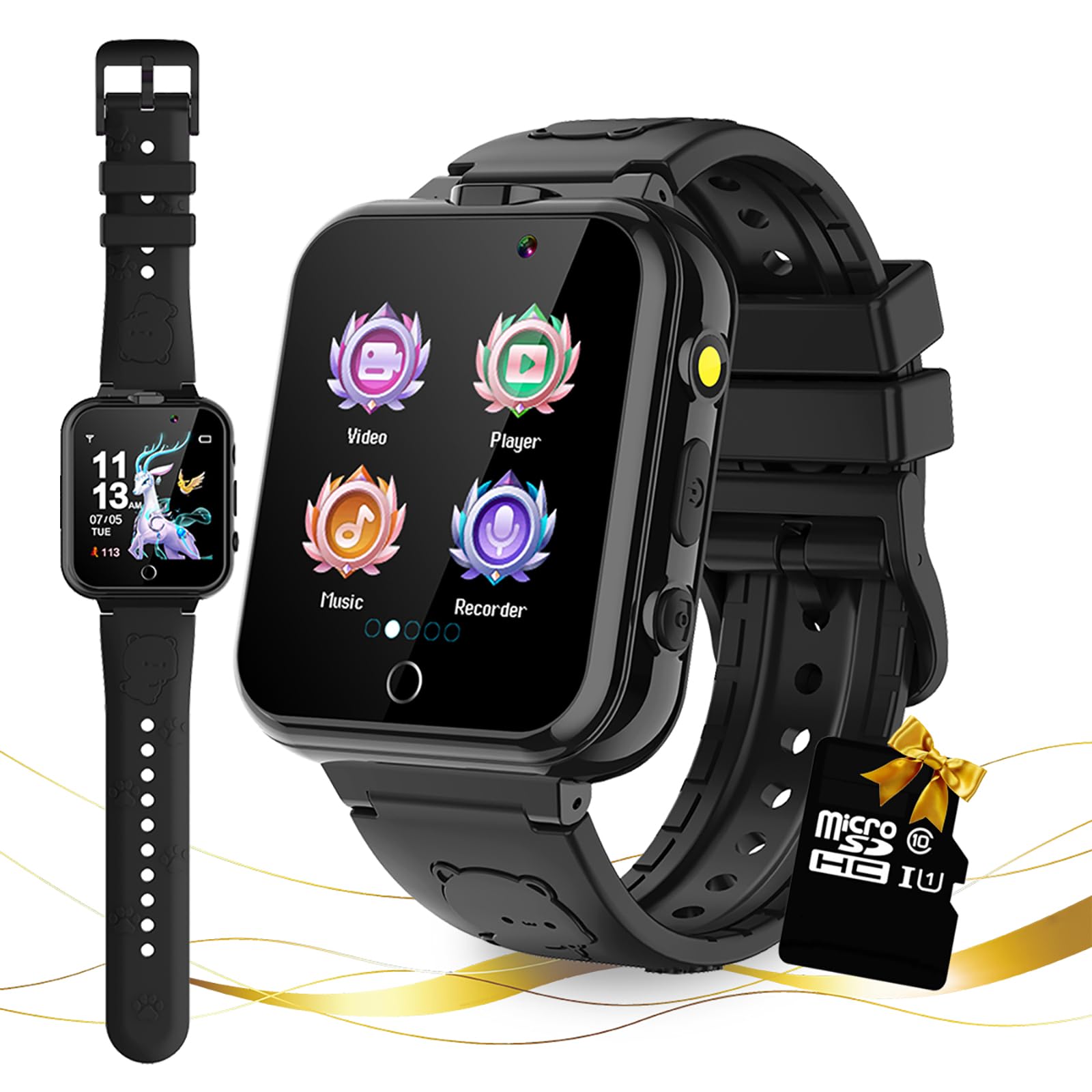Kind Smartwatch 24-Spiel-Schritte 2 HD Kamera Mode für Kinder (schwarz)