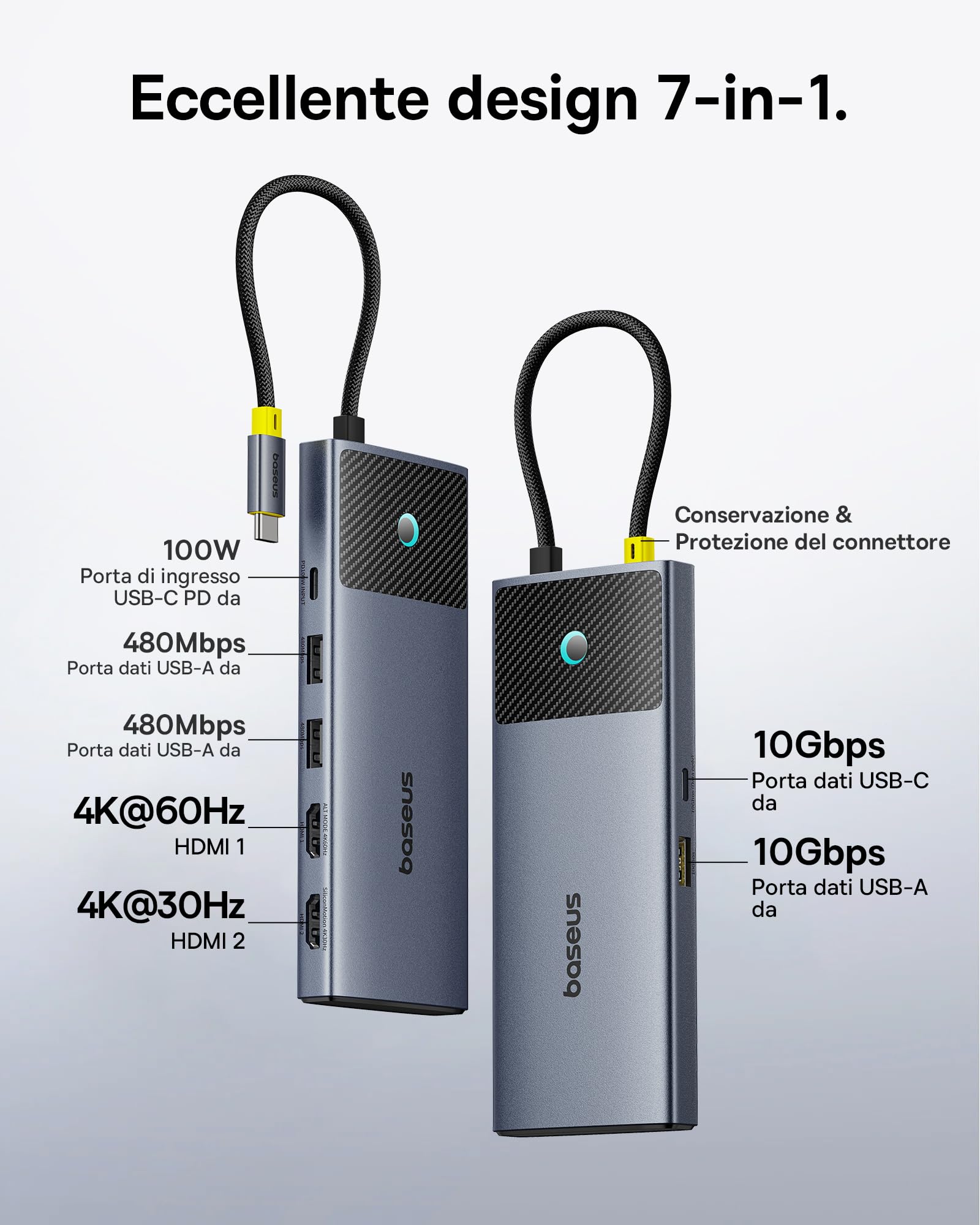 Baseus Hub USB C 7 w 1 Dual HDMI adapter do MacOS z 2 HDMI, 10 Gbps USB-A i USB-C, 2 USB-A 3.0, 100 W PD, stacja dokująca do laptopa MacBook Pro Air M1 M2 M3