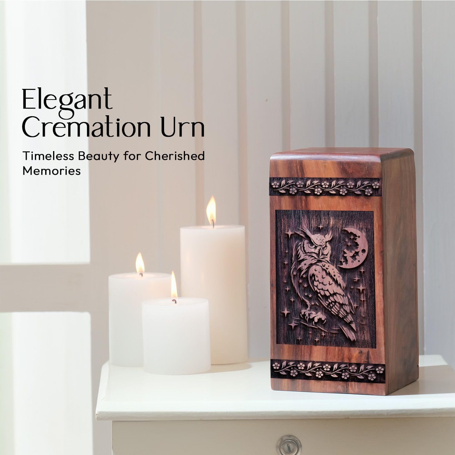 Owl Cremation Urn - 10 Inch Urn - Wooden Urn for Human Ashes Adult - Large Urn for Human Ashes Adult Male & Female, Cremation Urn for Ashes, Urns for Ashes, Funeral Urn for Ashes - Pack of 1