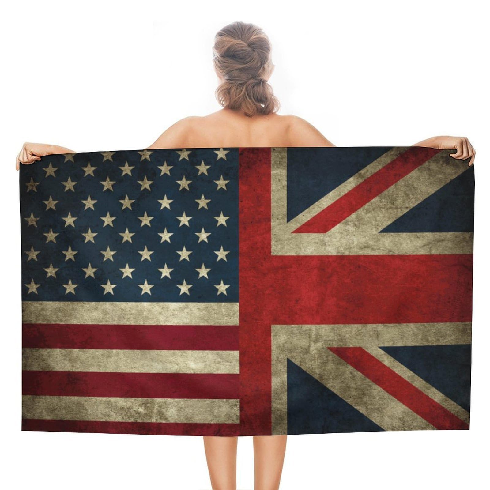 CGSBNGHA Vintage Americans-and-Union Jack Flag Beach Towels Soft Bathroom Bath Pool Swim Towels for Women Men