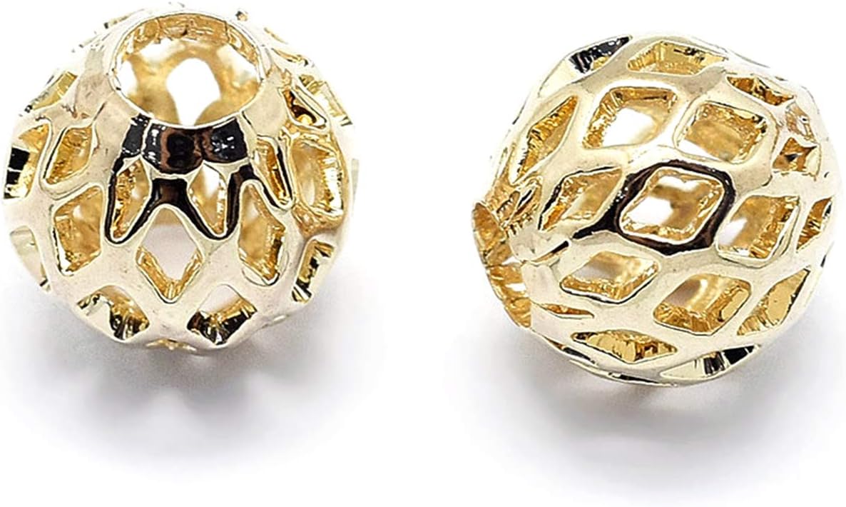 Craftdady 100Pcs 18K Gold Hollow Round Spacer Beads 8mm Filigree Brass Rondelle Ball Loose Beads for Jewelry Craft Making Hole: 3mm