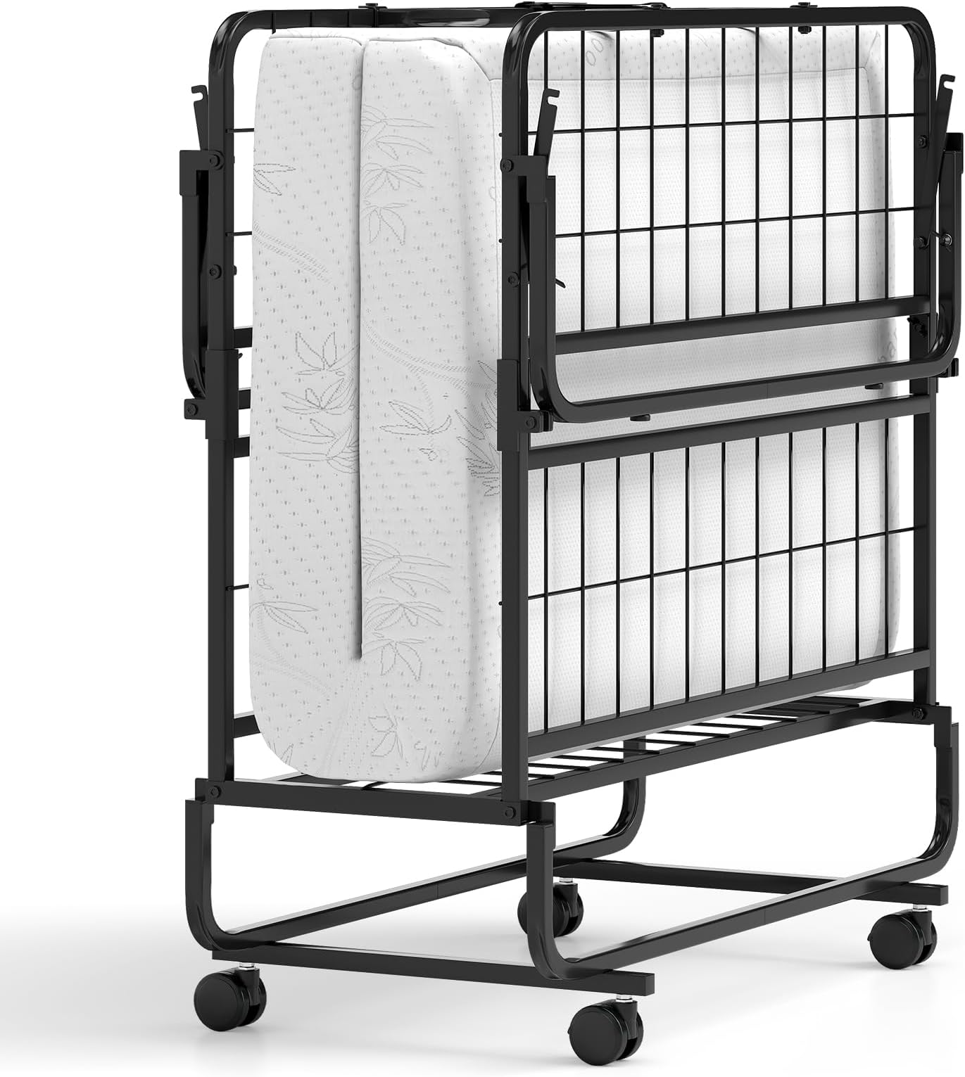 Giantex Folding Bed with Mattress and Top Pillow, Twin Size Portable Guest Beds w/Metal Frame, Storage Pocket, Space-Saving Rollaway Foldable Bed with Memory Foam Mattress for Adults, 75" x 39"
