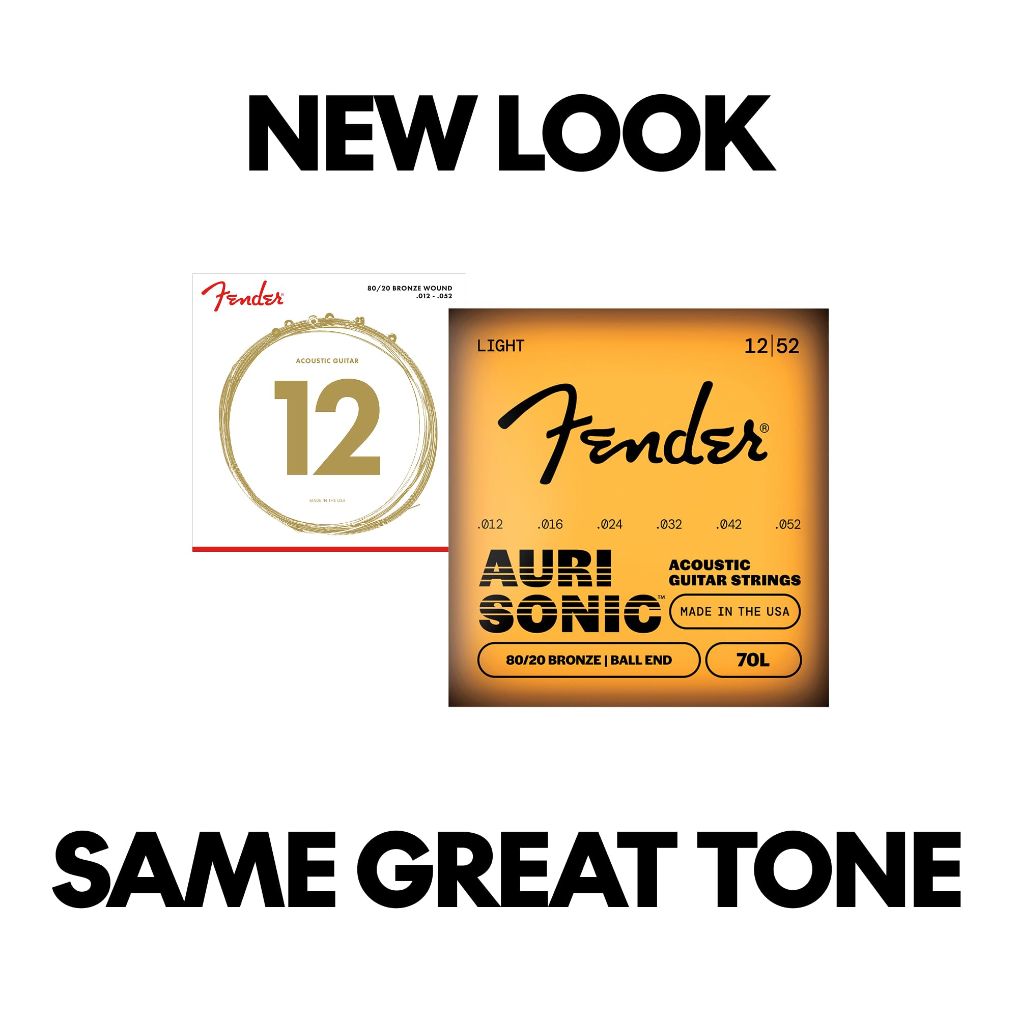 Fender 80/20 Bronze Acoustic Guitar Strings, Light Gauge .012-.052, Model 70L, Model 0730070403 2