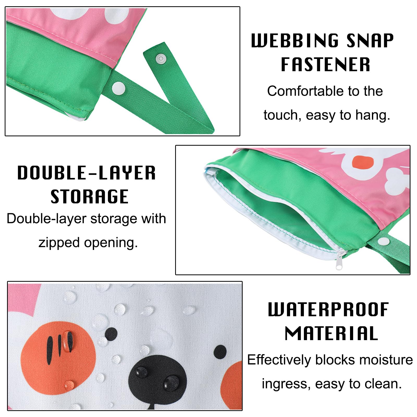 Borsa Porta Pannolini Impermeabile 2 Pezzi, Sacca Salviette Wet Bag con Zip, Animali Cartoni Animati, 2 Scomparti Viaggio Passeggino Spiaggia Piscina