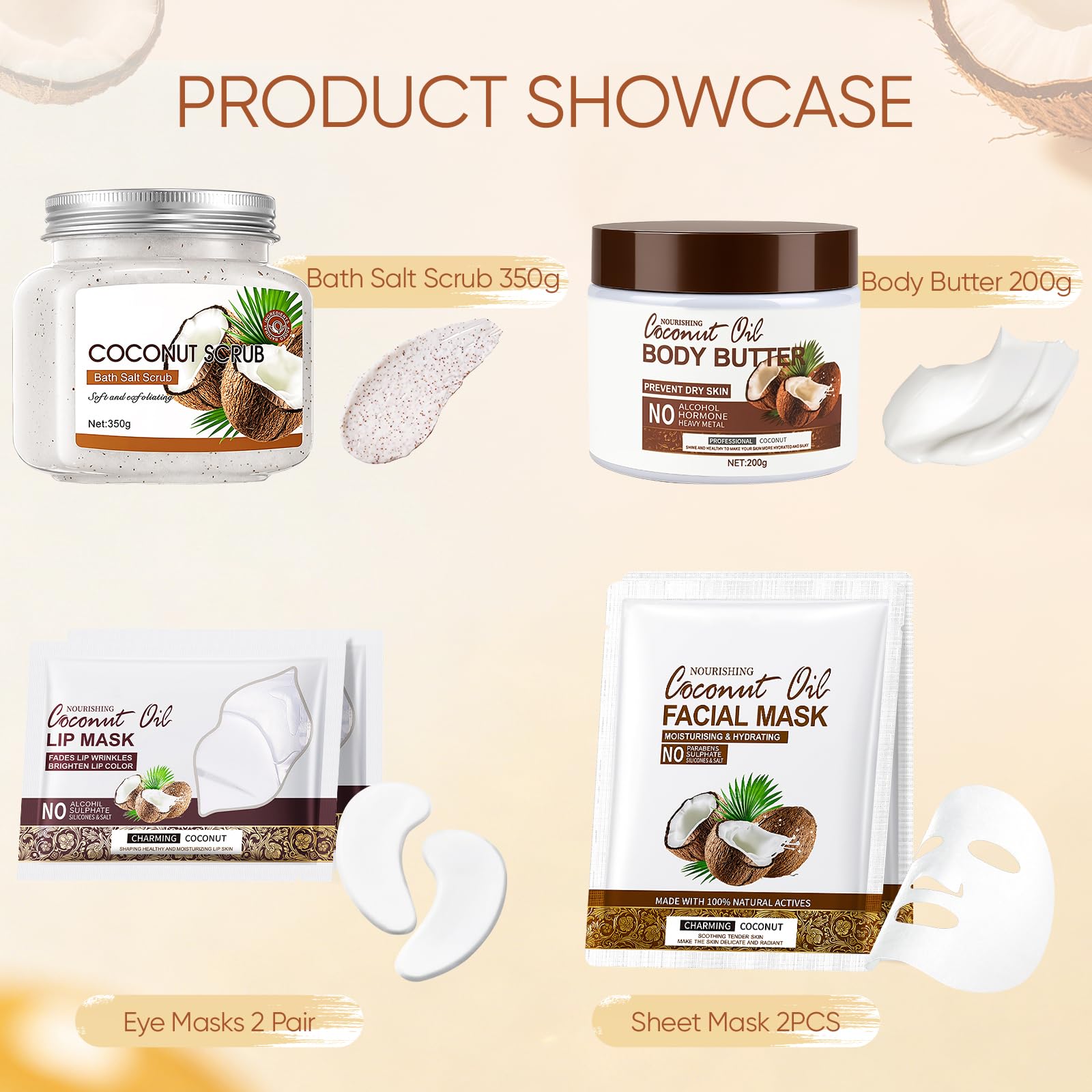 Gommage Corps Exfoliant Coffret SPA: 350g Body Scrub,200g Beurre Corporel, 2PC Masque Facial, 2PC Patch Yeux, Nettoyage en Profondeur Hydratation et Nutrition,Grand Format Familial