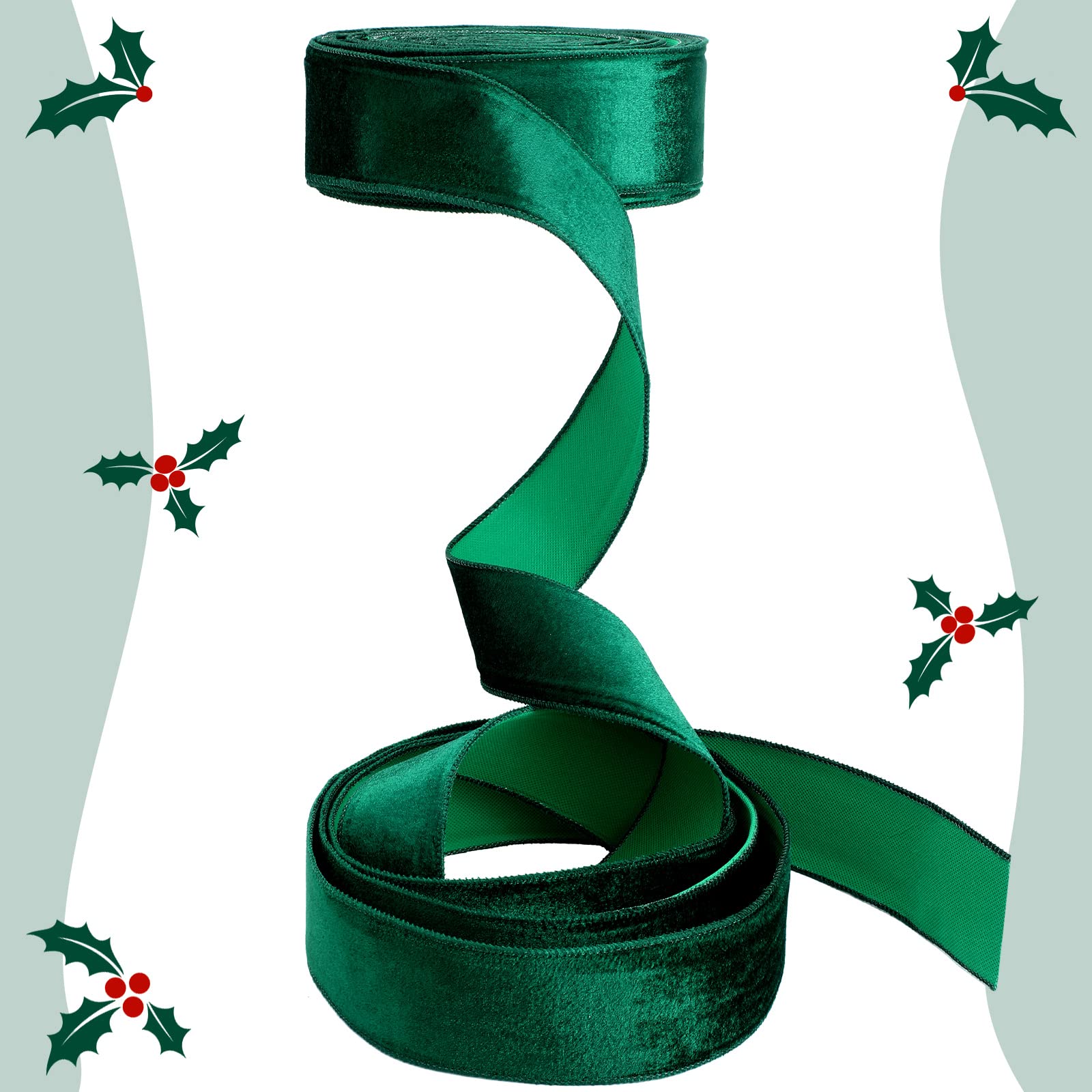 45,7 m 6,3 cm Weihnachts-rotes Samtband, Stoff, dekoratives Band, Geschenkverpackungsband für DIY, Handwerk, Weihnachten, Urlaub, Schleifen, Kranz, Hochzeit, drinnen und draußen (grün)