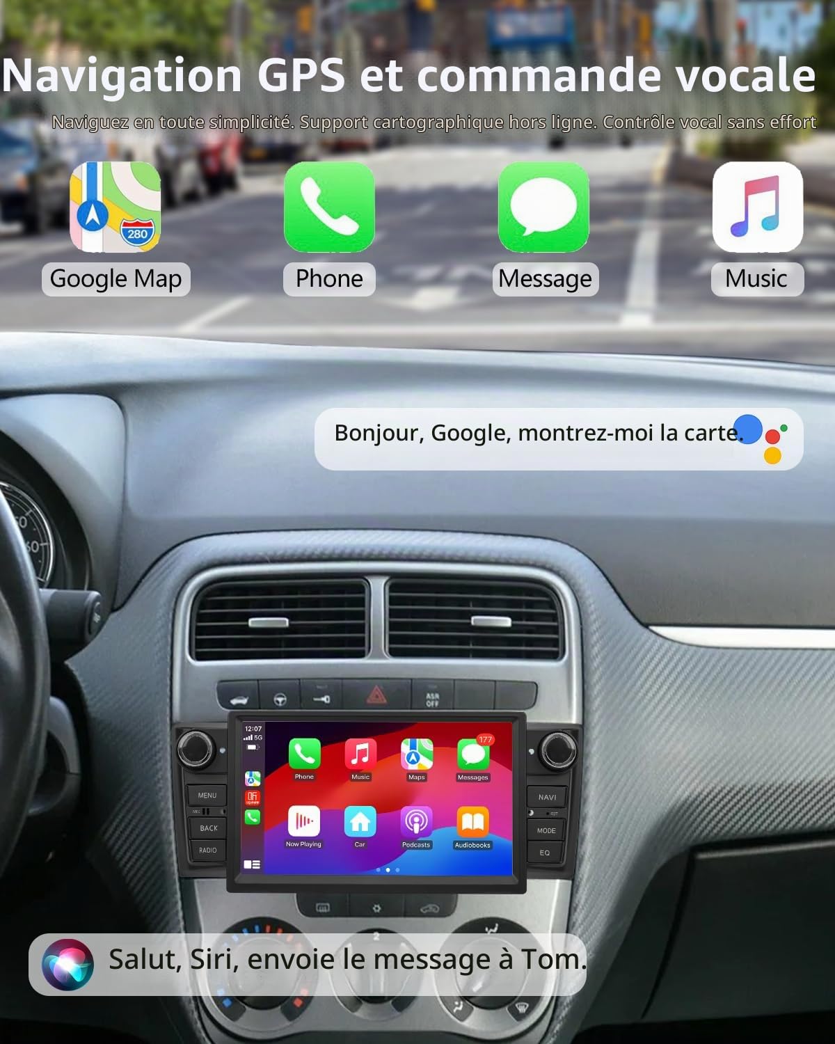 Autoradio pour Fiat Grande Punto (2005-2009) avec Android Auto et CarPlay | Stéréo Android pour Linea (2007-2011), Radio de Voiture avec Caméra de Recul/Microphone/CANbus/Bluetooth/WiFi/GPS/App Store