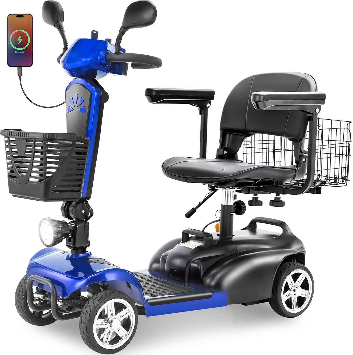 15-50Miles Eldryvon EV02 4 Wheels Electric Mobility Scooter for Seniors, Dual Baskets, 350W Powered Wheelchair with Rotating Seat, Foldable Motorized Scooter for Adult with USB Port, 300Lbs Capacity 15-50Miles Eldryvon EV02 4 Wheels Electric Mobility Scooter for Seniors, Dual Baskets, 350W Powered Wheelchair with Rotating Seat, Foldable Motorized Scooter for Adult with USB Port, 300Lbs Capacity