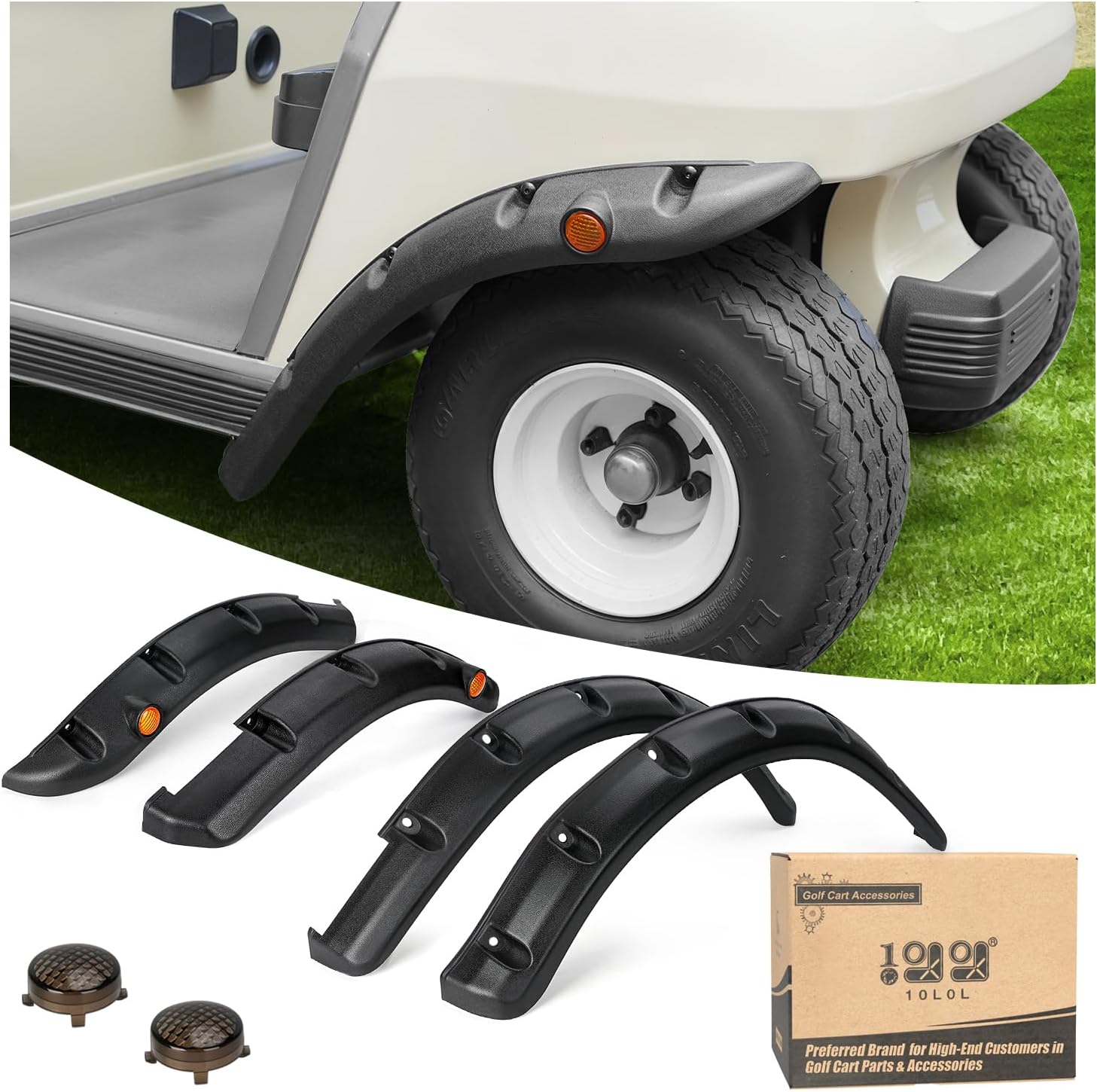 10L0L Golf Cart Front Rear Fender Flares for Club Car DS 1993-up, with Stainless Steel Screws, Set of 4(Not Fit Modified Models)