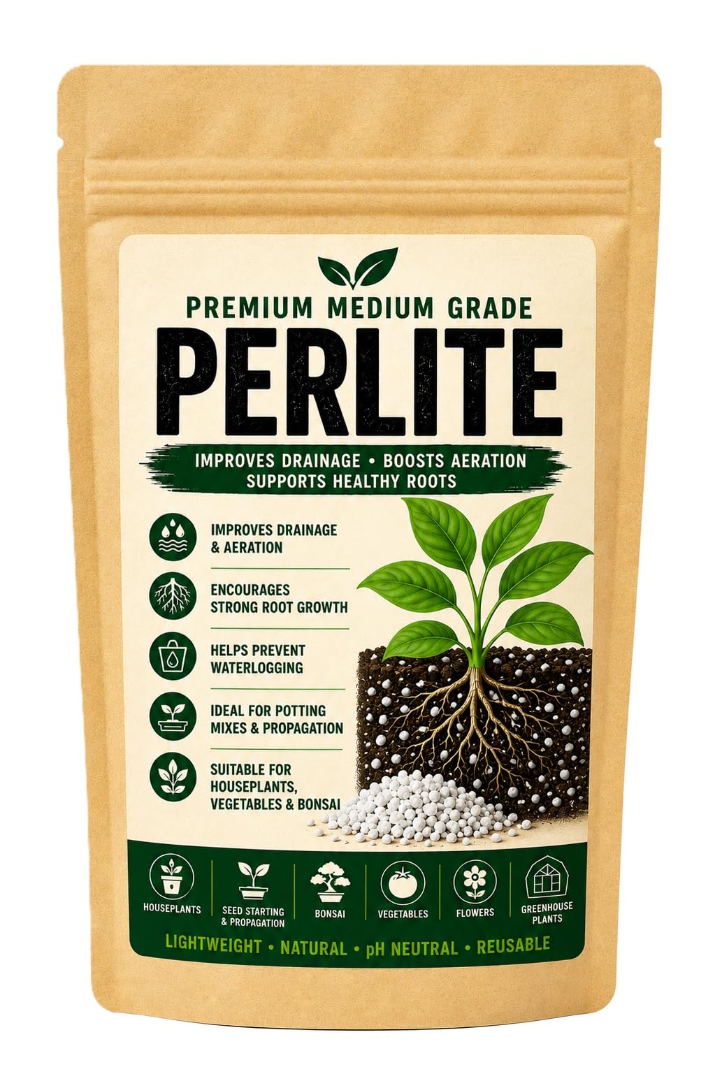Premium Medium Grade Perlite Horticultural Growing Media for Houseplants Potting Mix Seed Starting Cuttings Propagation Bonsai and Gardening (2.5 Litres)