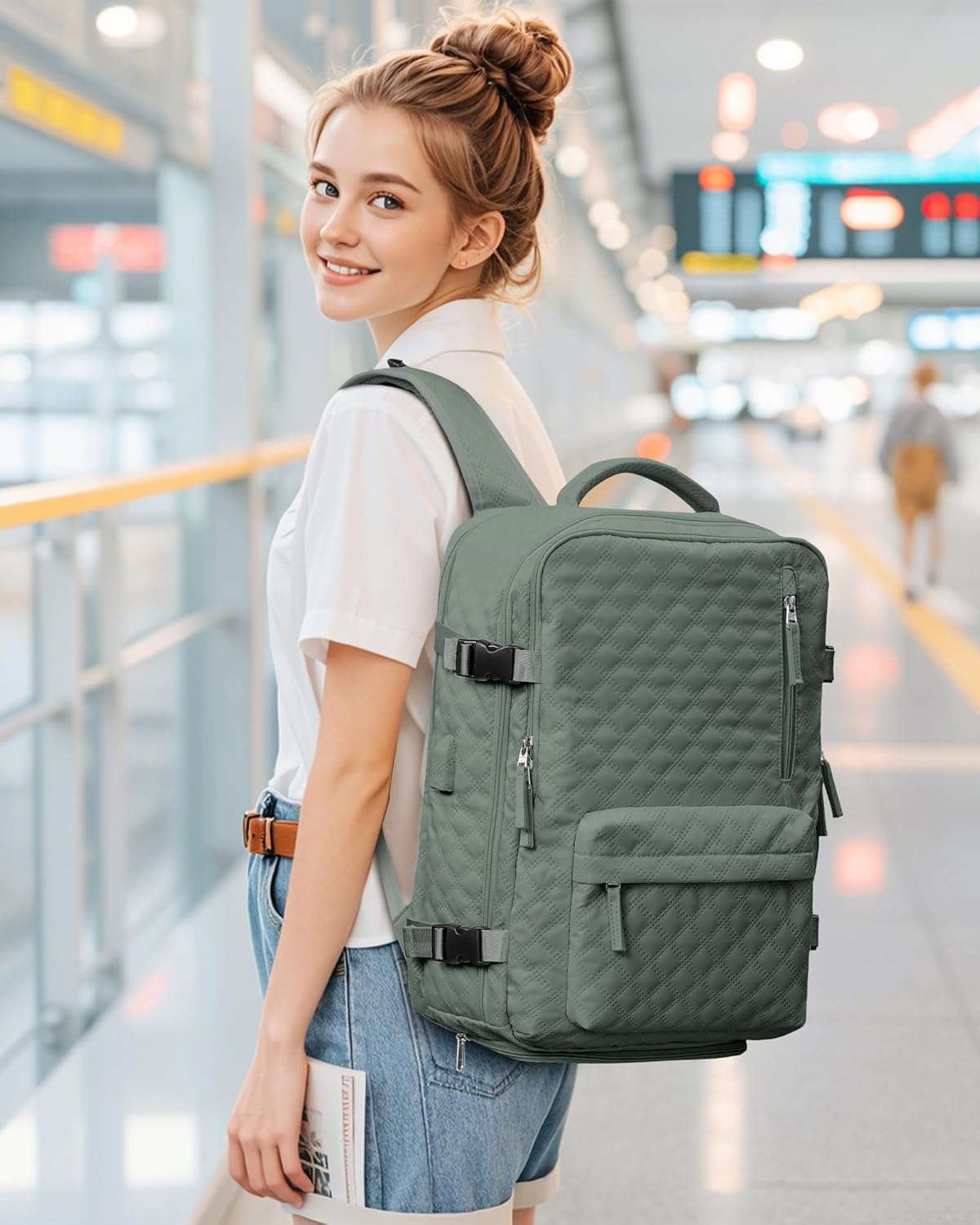 Travel Vacuum Storage Backpack with Air Pump Vacuum Seal Compression Space Saver Bags Clothing Vacpack 18x14x8 inches Travel Bag Carry on Personal item Laptop Work Backpacks Women DarkGreen