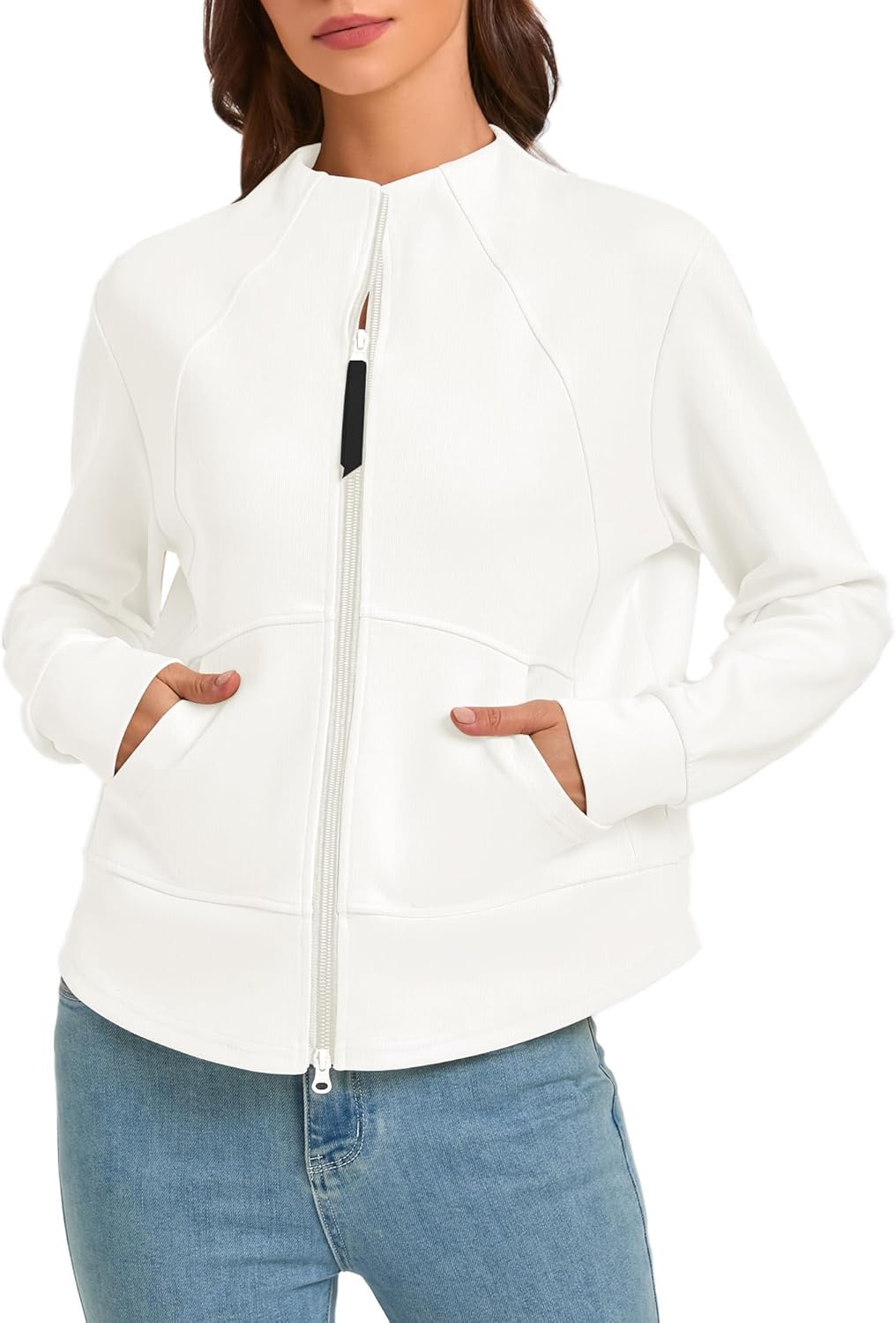 Urban CoCo Women‘s Comfy Cropped Sweatshirt Jacket Zip Up Casual Tops with Pockets 2026 Fall Winter - Image 2