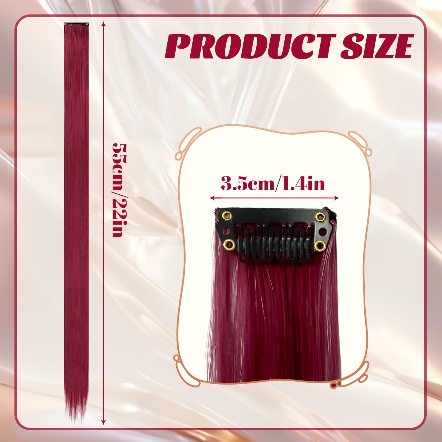 10 Pcs Red Hair Extensions, Dark Red, 22 tum - Image 2