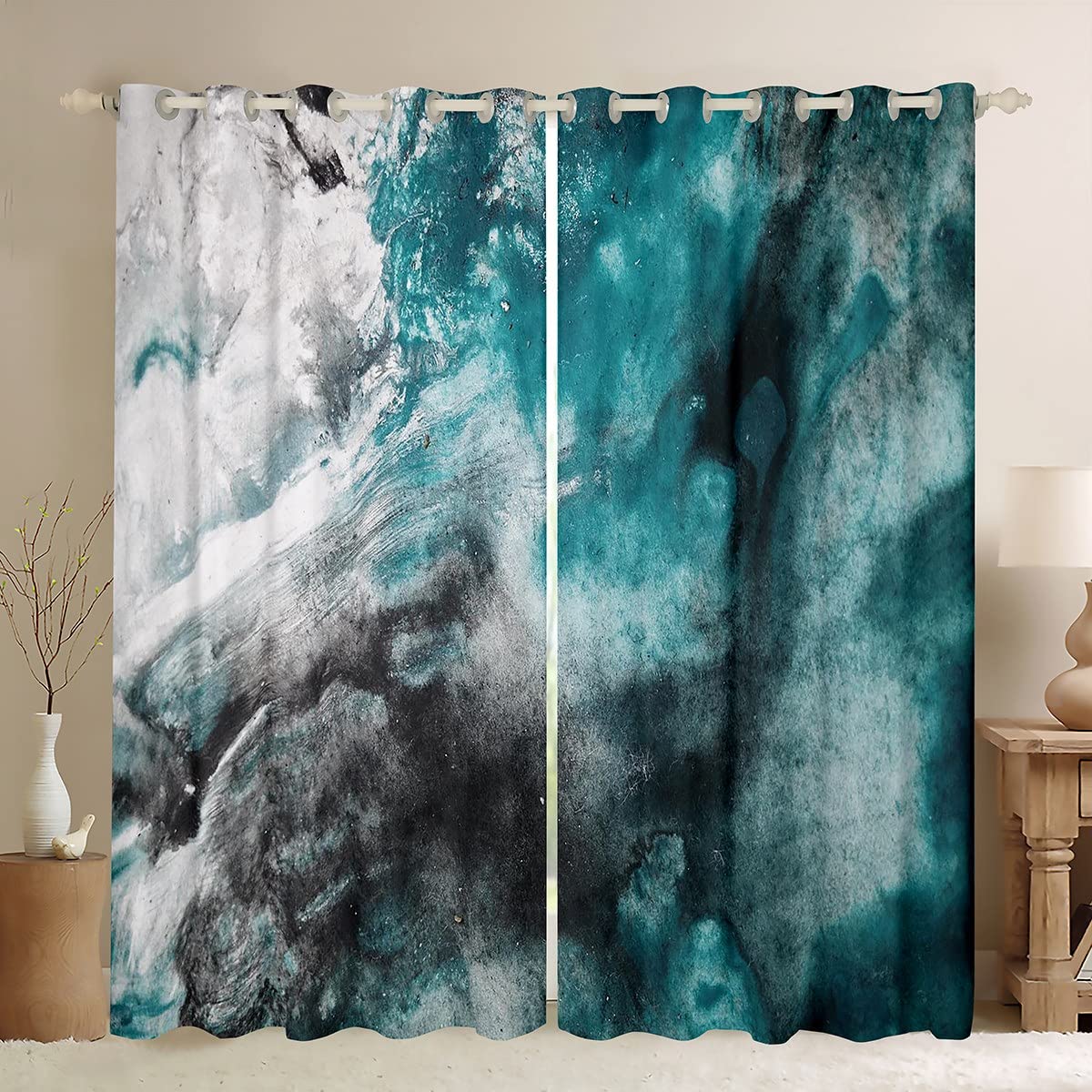 Homemissing Green Marble Window Dreapes - Smokey Marble Texture Abstract Art Blackout Curtains (30%-50%) - Modern Luxury Window Treatments W66*L90 — image 1