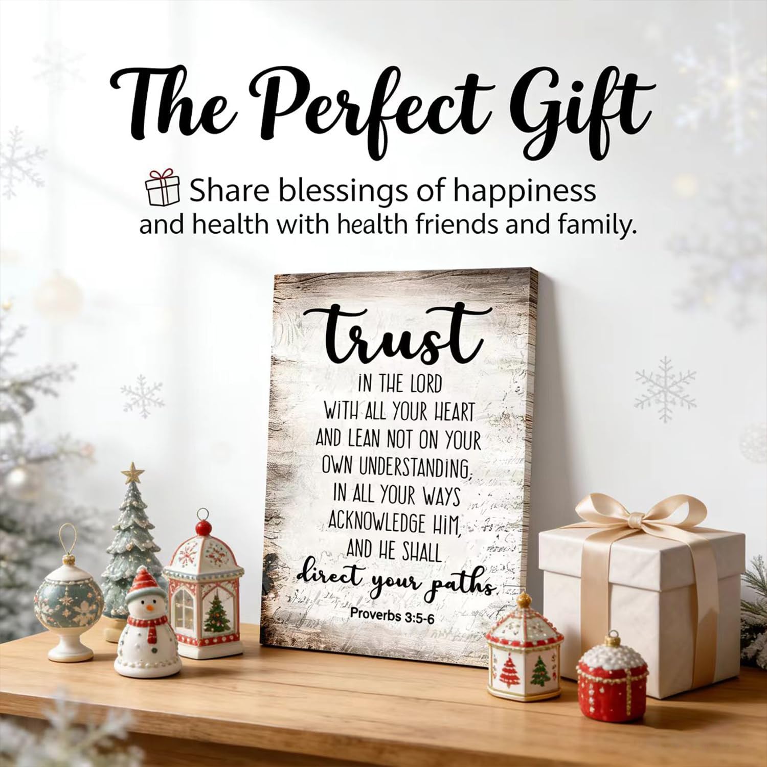 Proverbs 3:5-6 Trust in the Lord with All Your Heart Canvas Wall Art Christian Bible Scripture Poster Print Artwork for Office Church Living Room Bedroom 16x24 in
