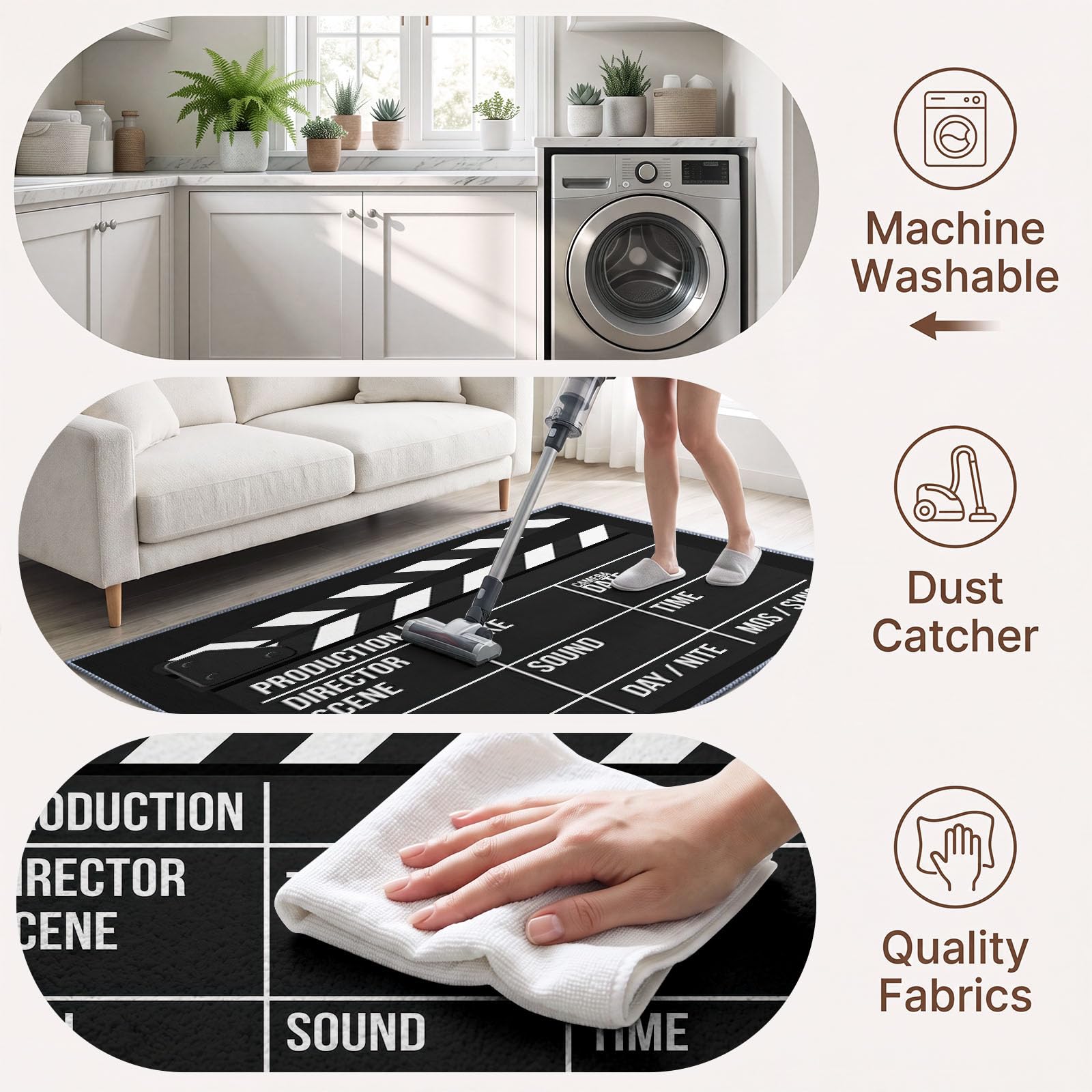 Modern Teppich 80x150cm Schwarz-Weiß, Waschbar für Wohnzimmer Schlafzimmer