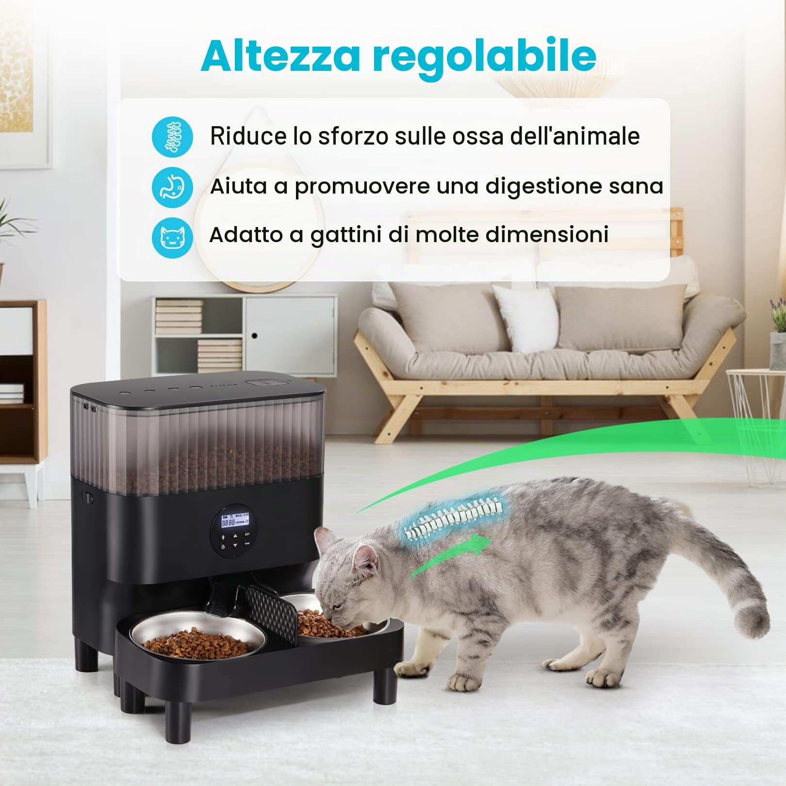 Sailnovo Futterautomat Katzen & Hunde, 5L Automatischer Futterspender für Hunde mit Zwei Stahlschalen, Portionskontrolle, Sprachaufzeichnung, bis zu 4 Mahlzeiten pro Tag, Schwarz