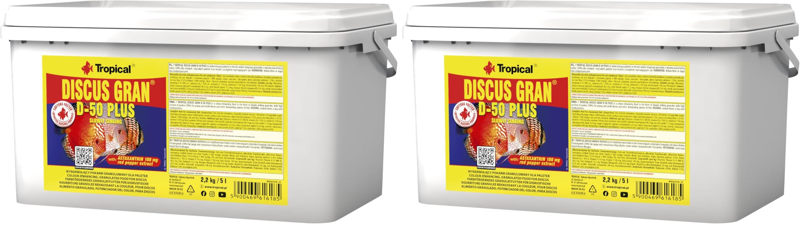 TROPICAL Discus Gran D-50 Plus Nourriture pour Discus et aux Autres espèces de Poissons 5 L - 2,2 Kg (Lot de 2)